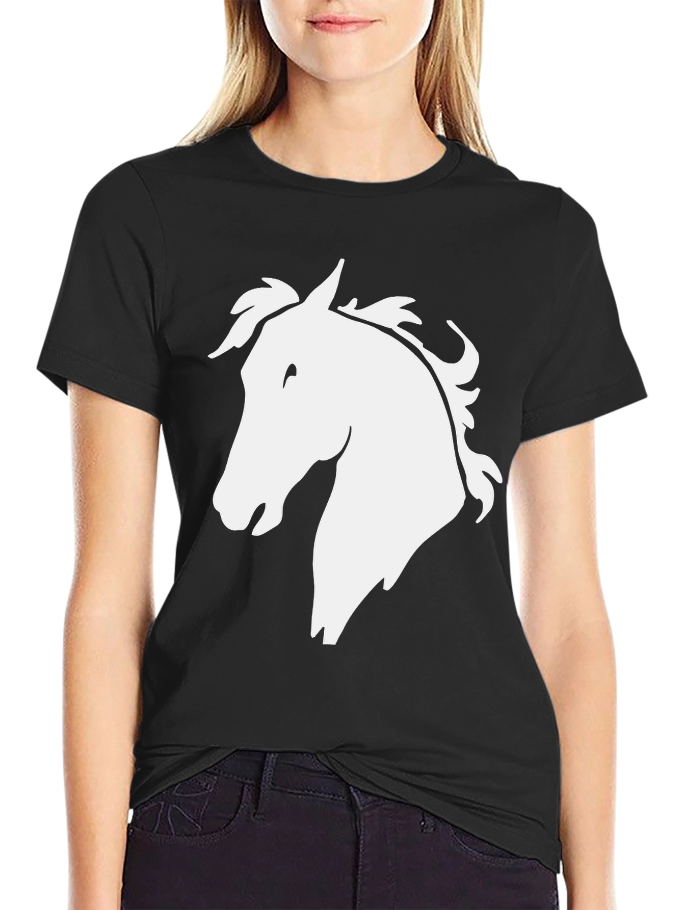 Horse Head Graphic Tee - Black Cotton T-Shirt