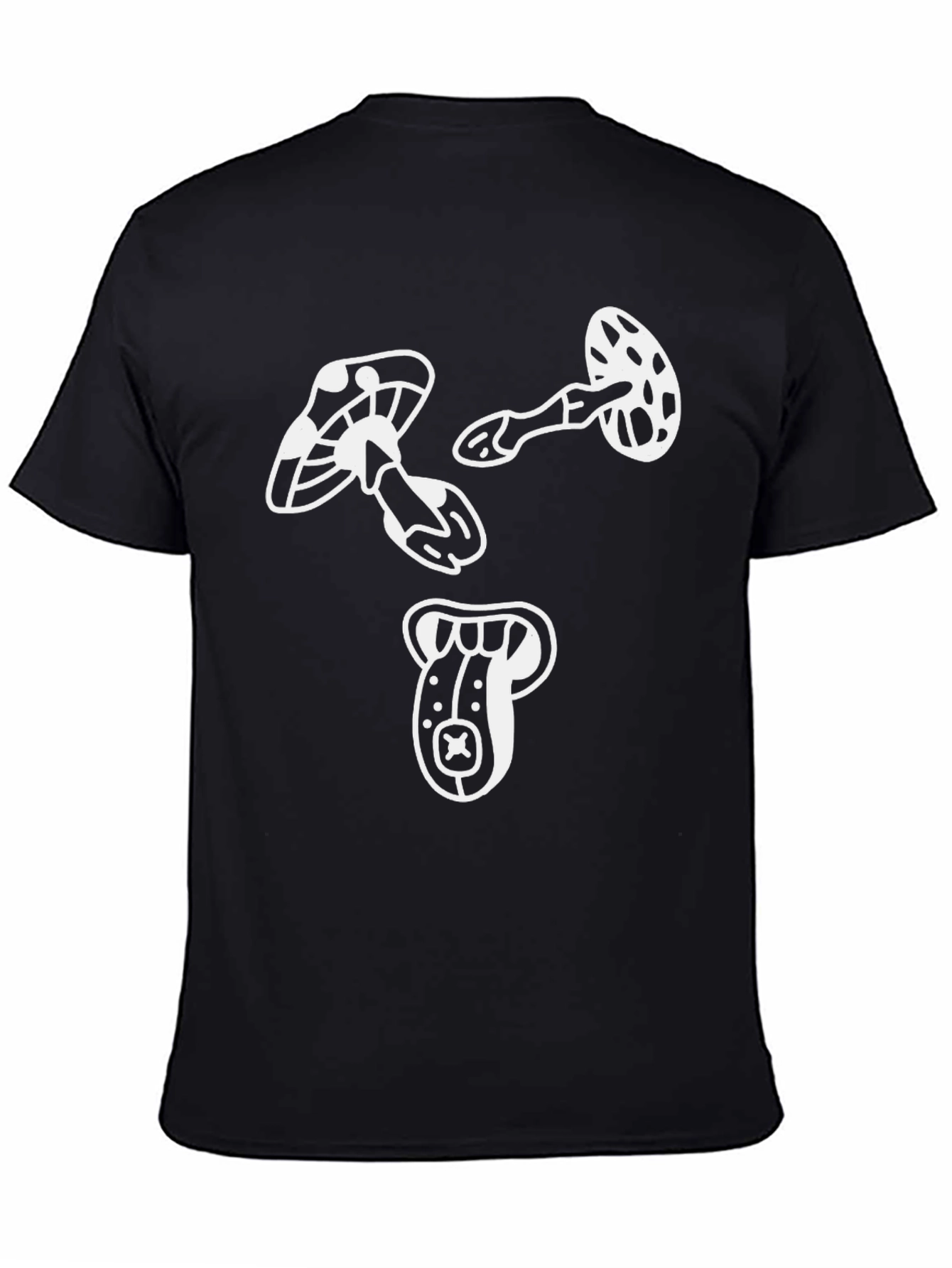 Funky Mushroom Graphic Tee - Black Cotton T-Shirt