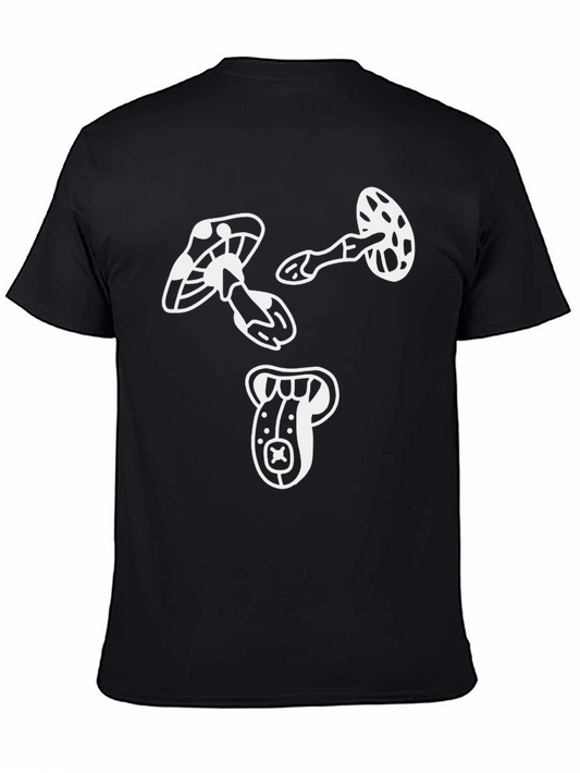 Funky Mushroom Graphic Tee - Black Cotton T-Shirt