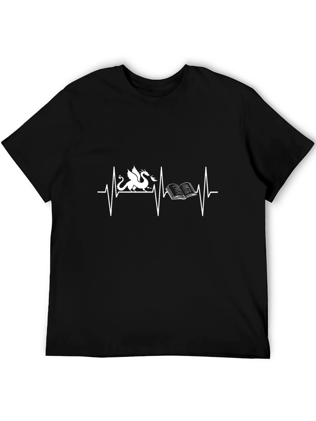 Dragon & Book Heartbeat T-Shirt - Fantasy Reader Tee