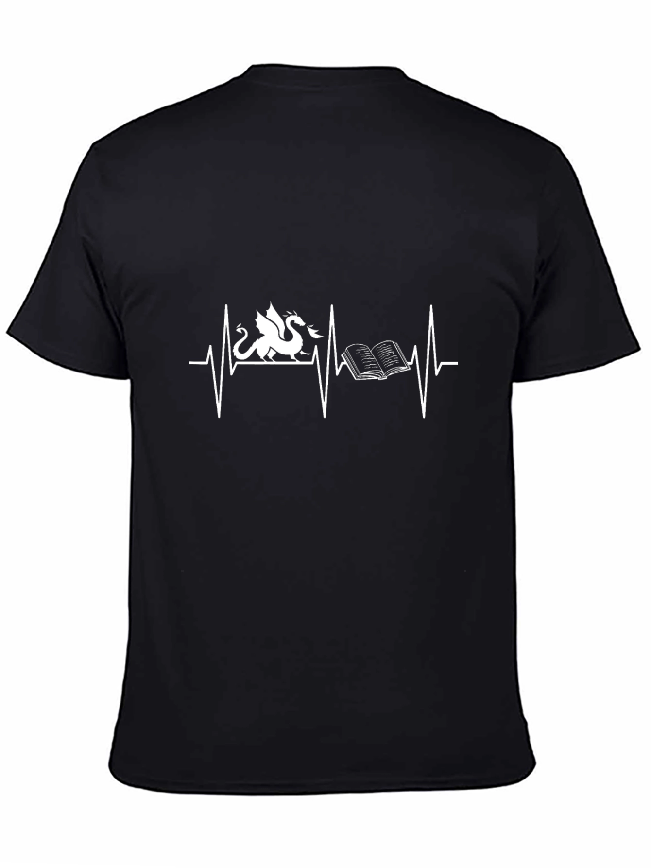 Dragon & Book Heartbeat T-Shirt - Fantasy Reader Tee