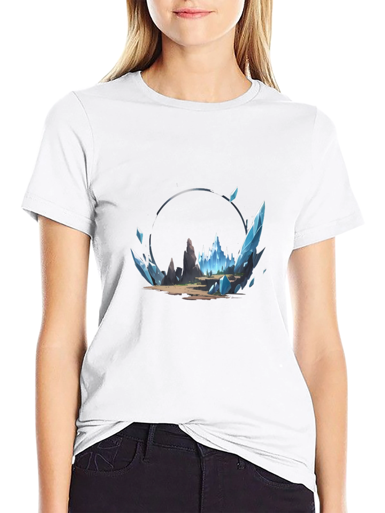Mystical Ice Landscape Black Graphic Tee