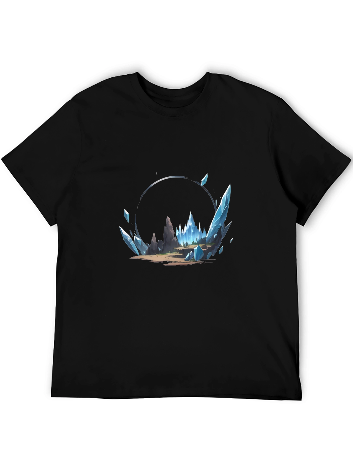 Mystical Ice Landscape Black Graphic Tee