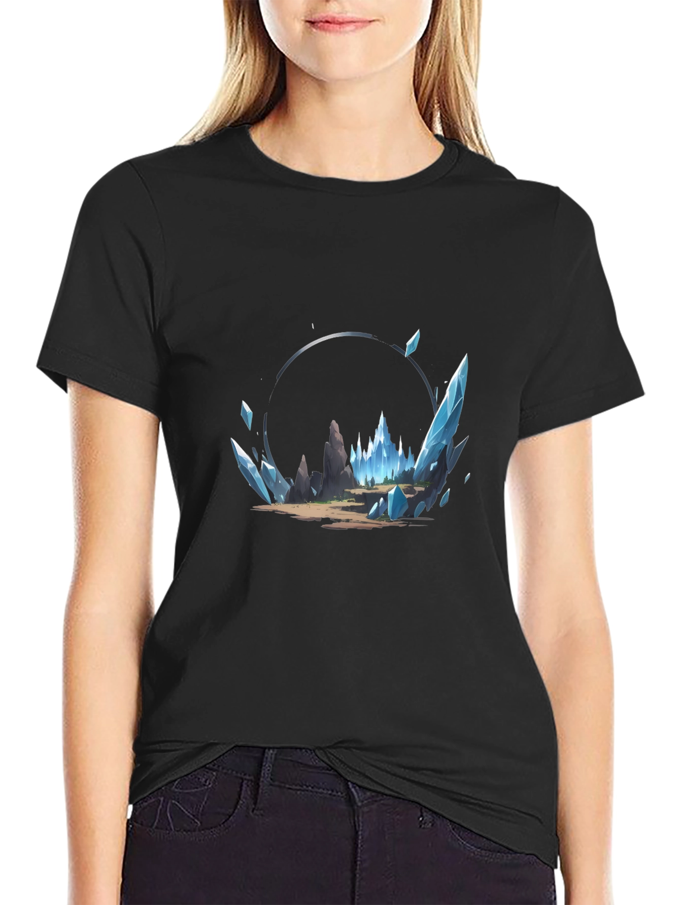 Mystical Ice Landscape Black Graphic Tee