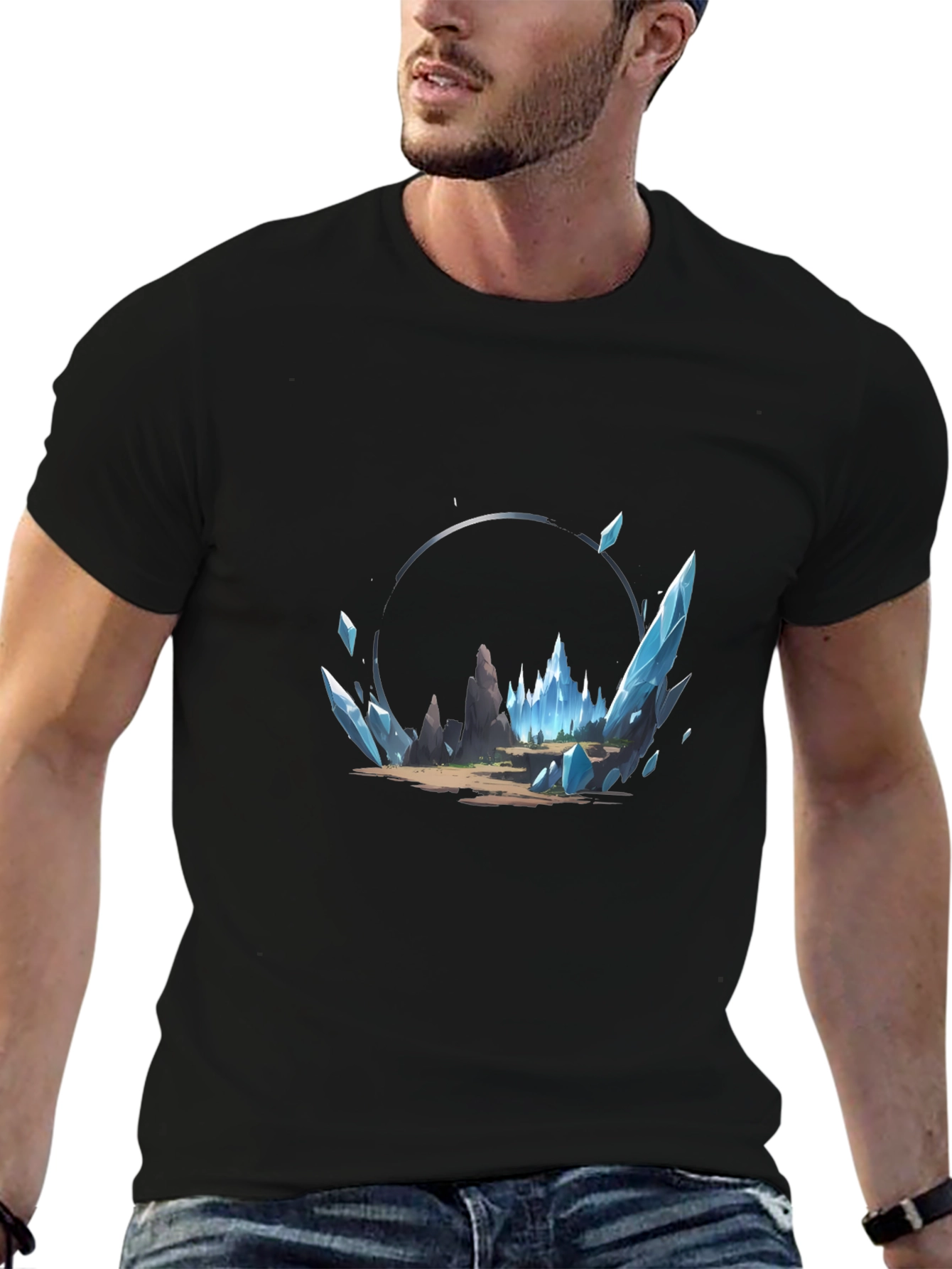 Mystical Ice Landscape Black Graphic Tee