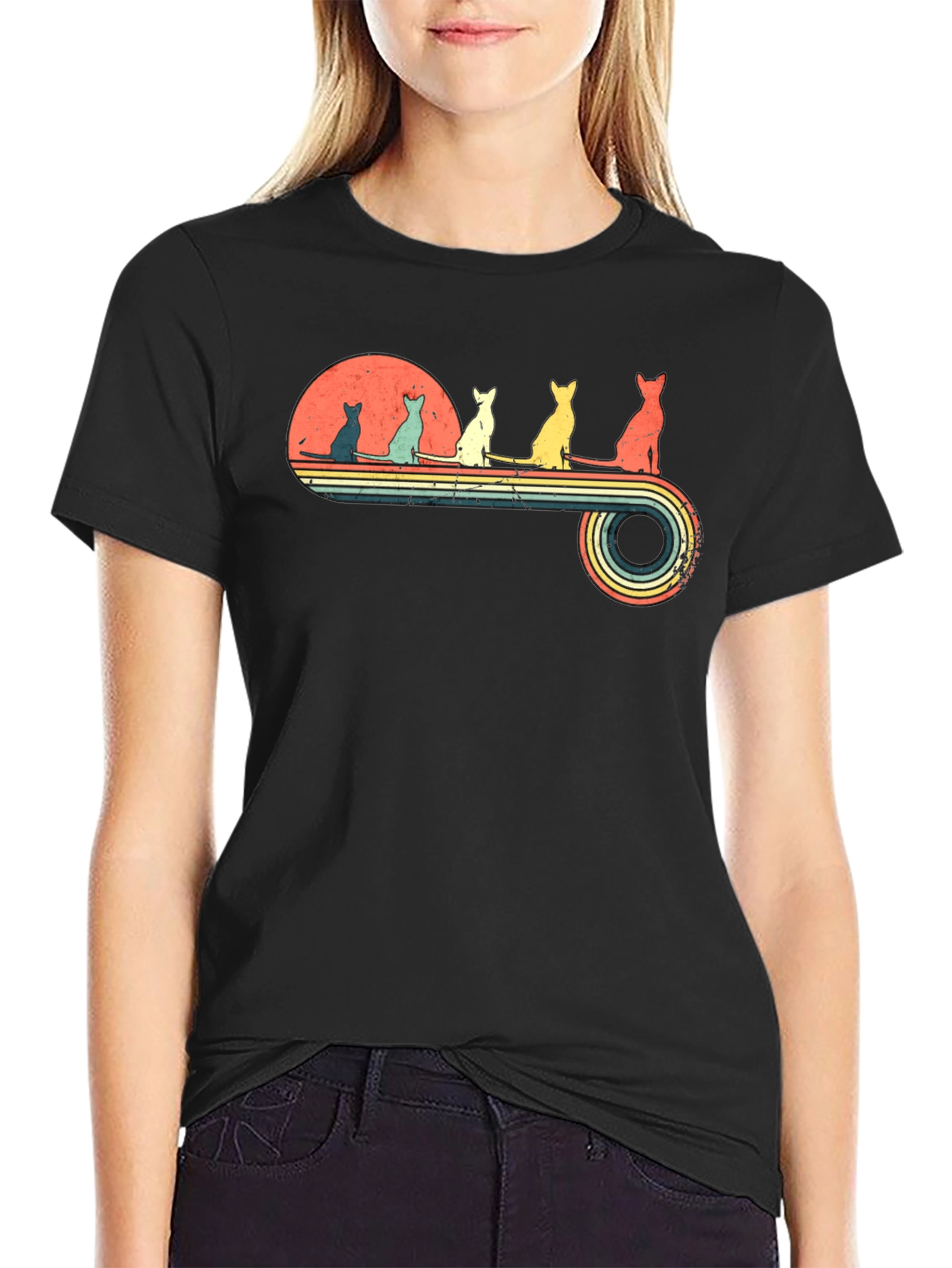 Retro Cats Sunset Graphic Tee