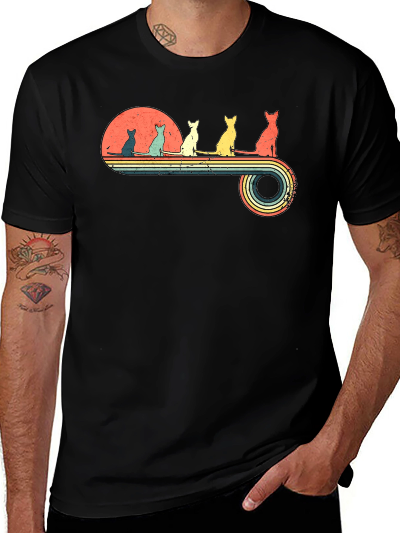 Retro Cats Sunset Graphic Tee