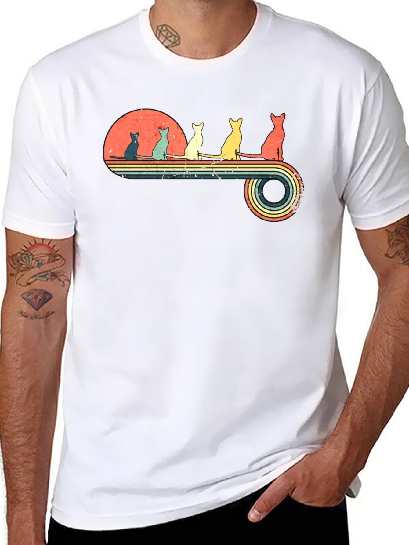 Retro Cats Sunset Graphic Tee