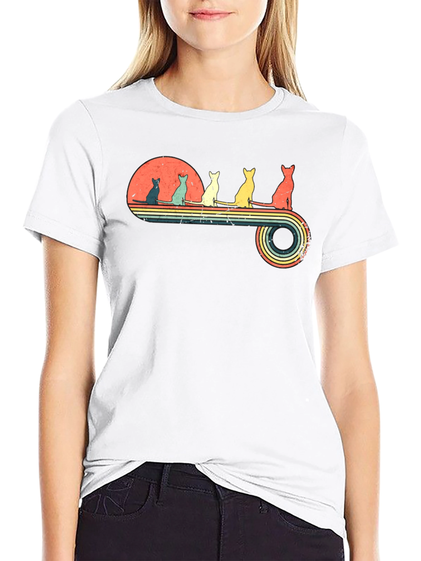 Retro Cats Sunset Graphic Tee