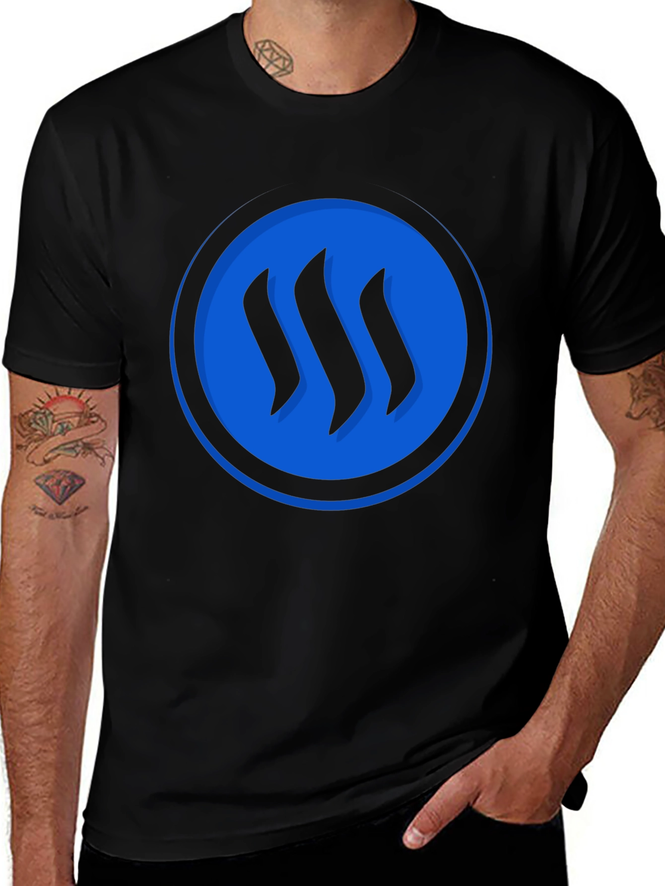 Blue Circle Graphic Black T-Shirt