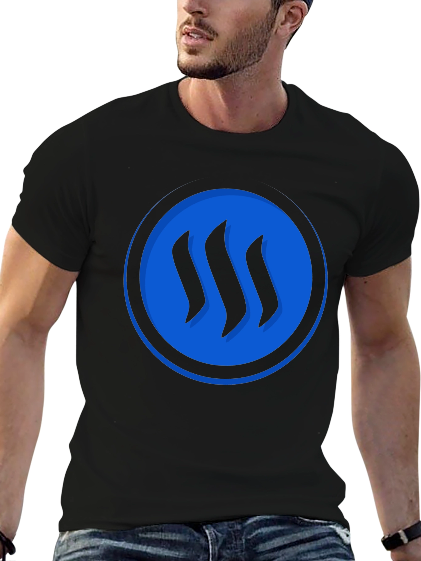 Blue Circle Graphic Black T-Shirt