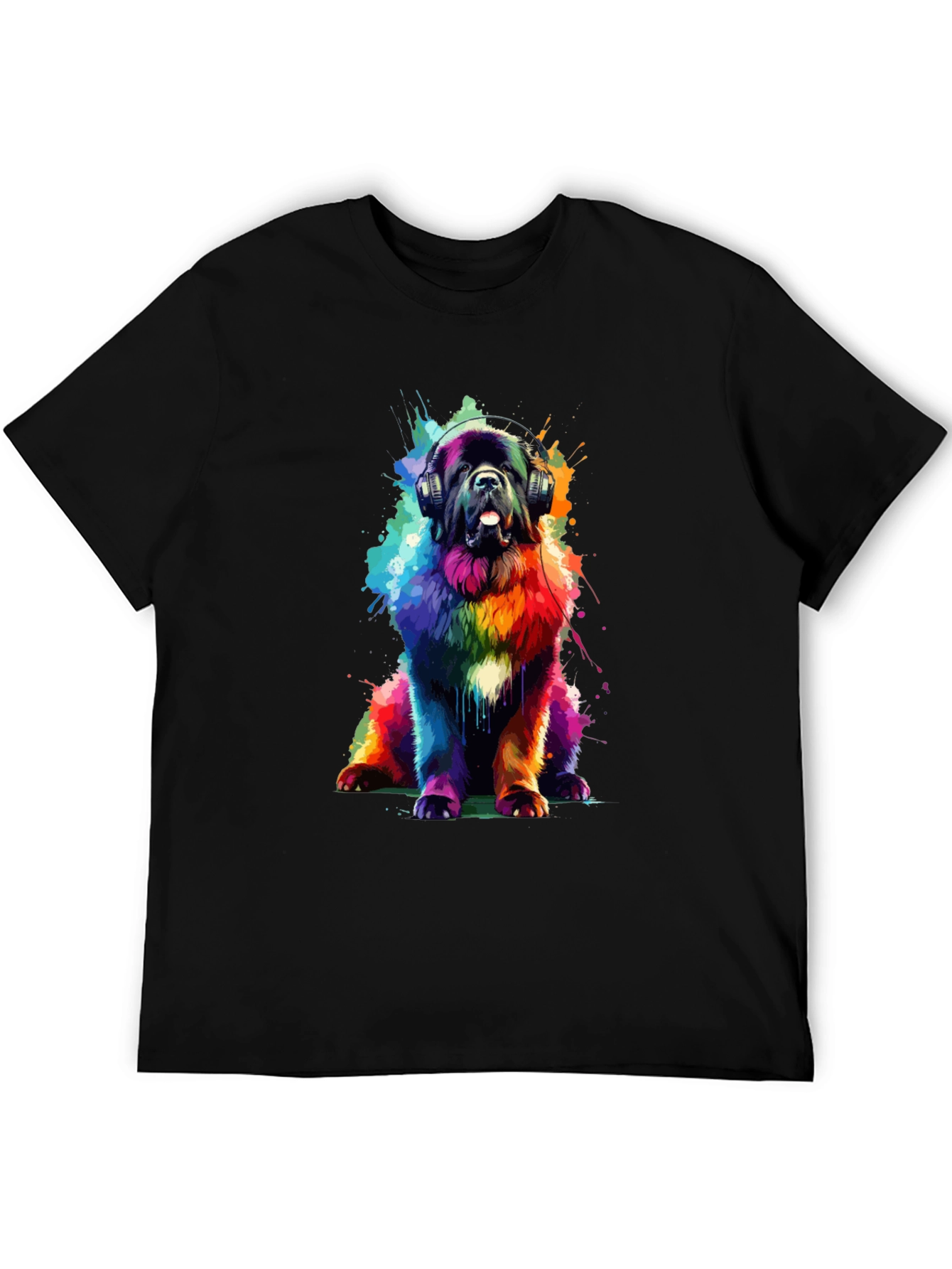 Rainbow Dog Headphones Graphic T-Shirt