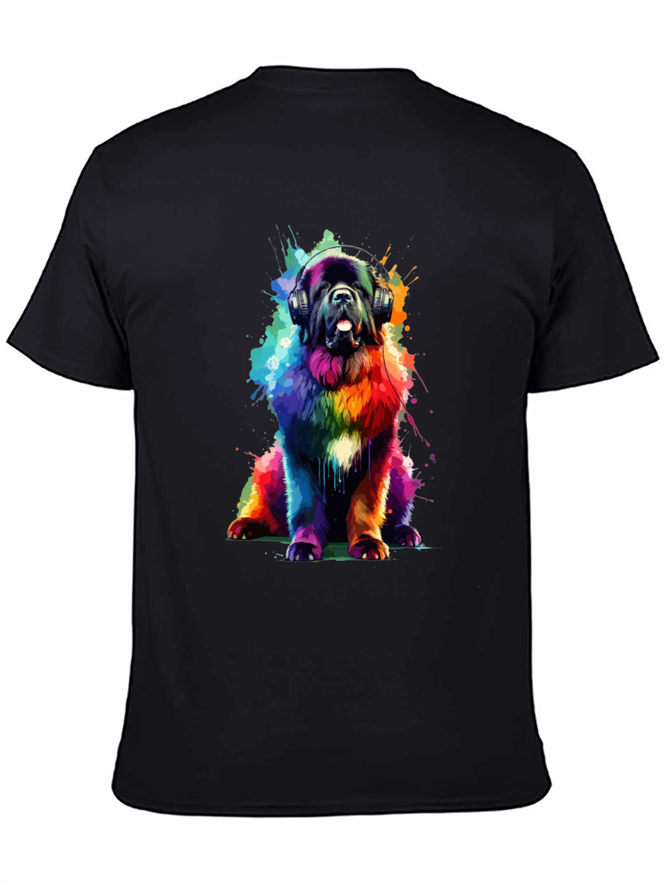 Rainbow Dog Headphones Graphic T-Shirt
