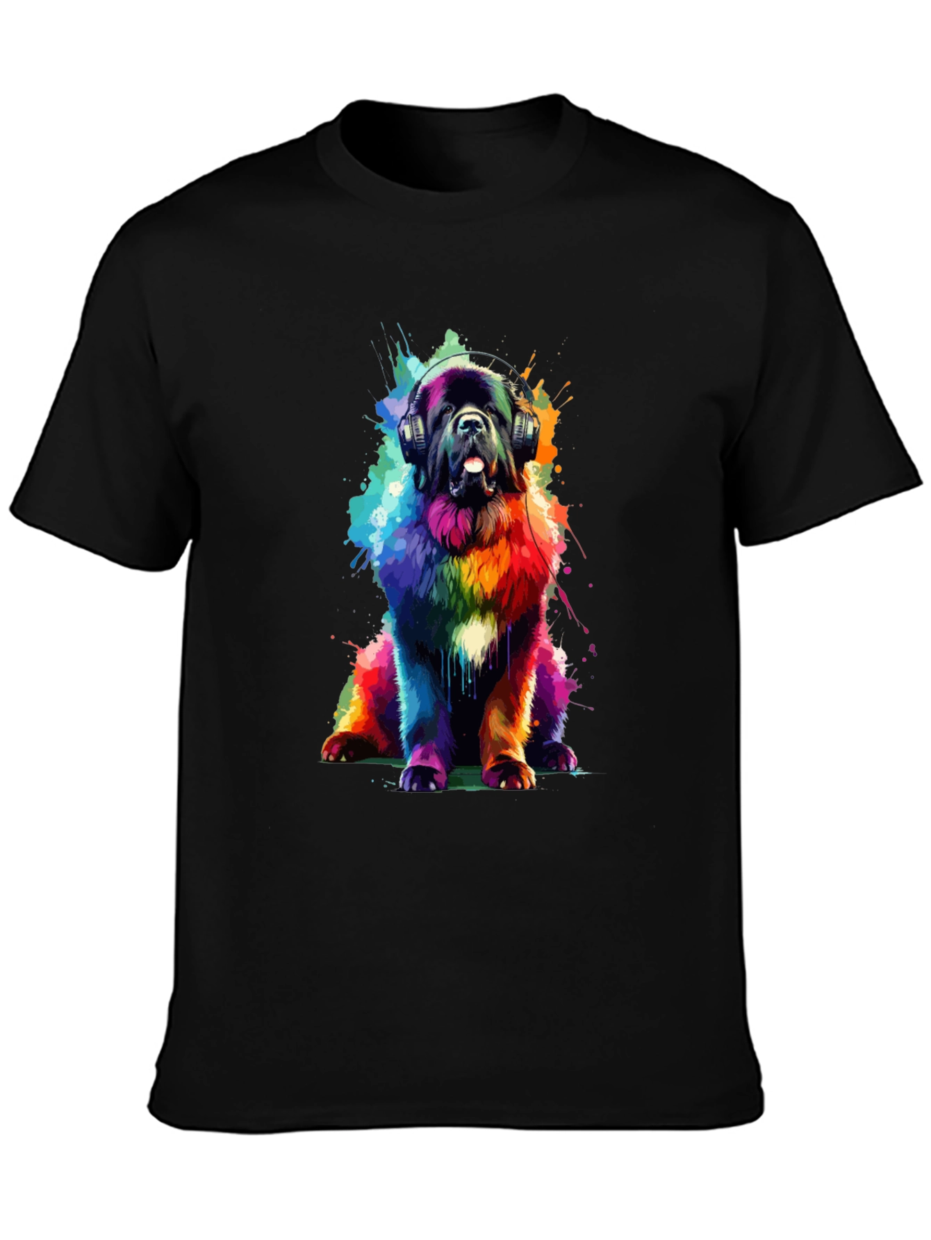 Rainbow Dog Headphones Graphic T-Shirt