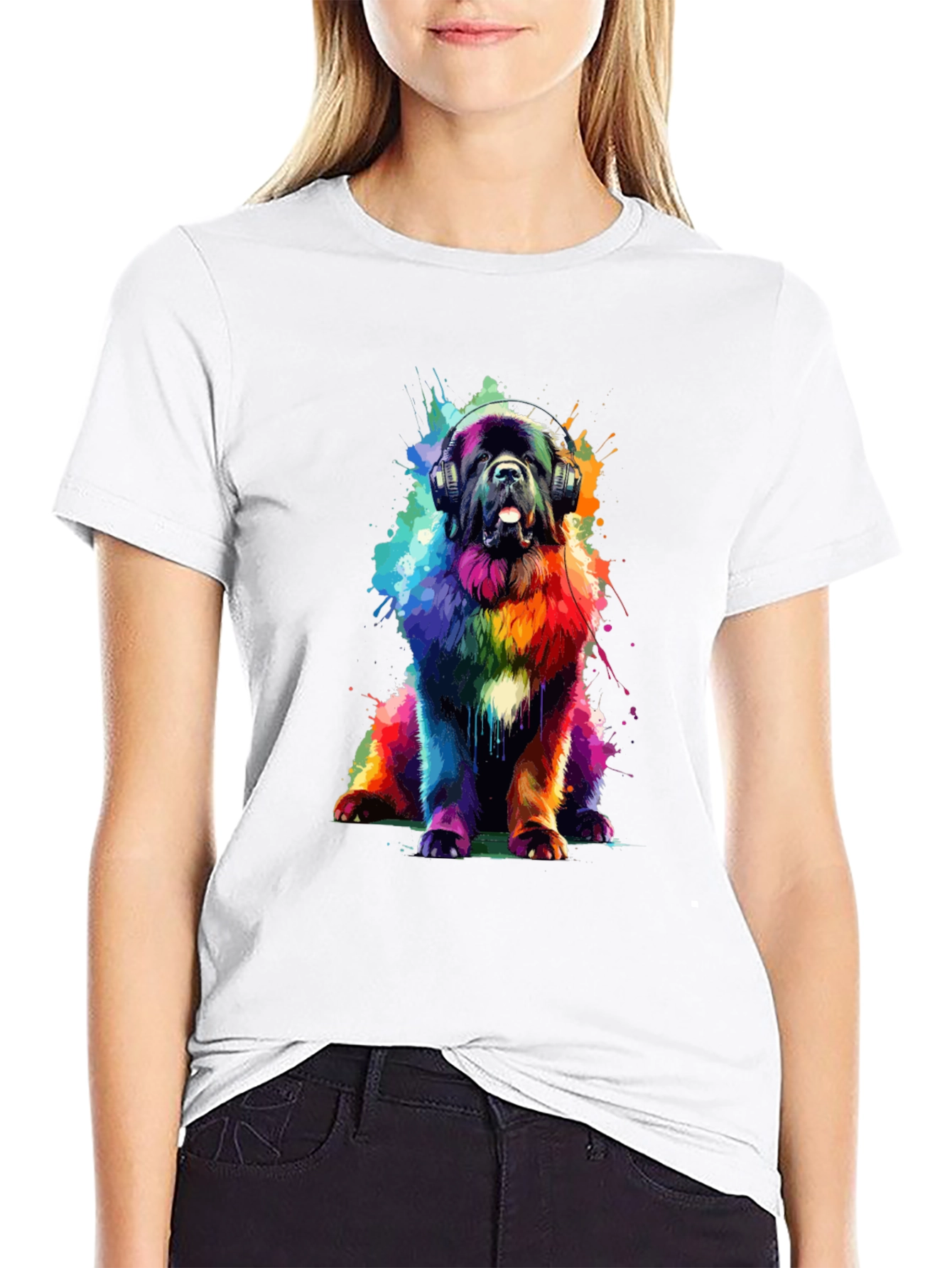 Rainbow Dog Headphones Graphic T-Shirt