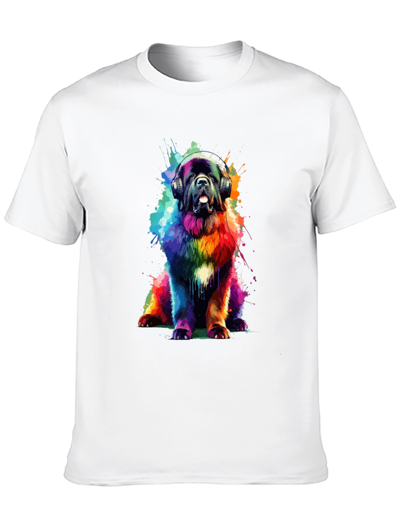 Rainbow Dog Headphones Graphic T-Shirt