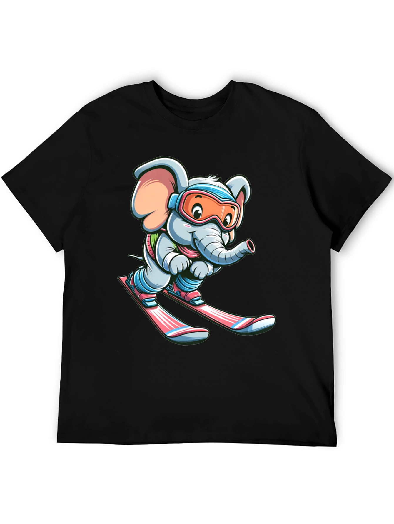 Skiing Elephant Graphic Tee - Black