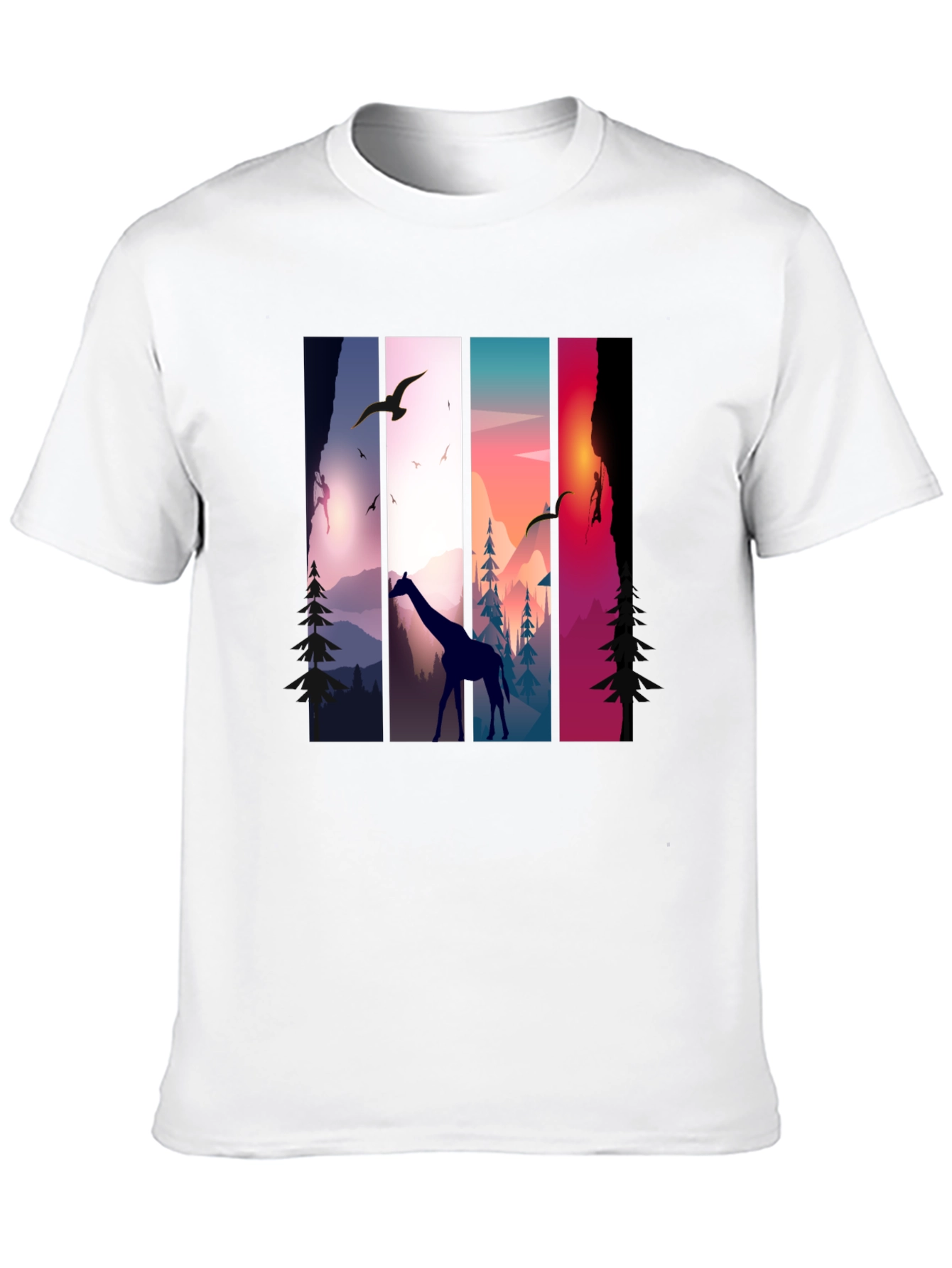 Giraffe Sunset Nature Graphic Tee - Unisex Black T-Shirt