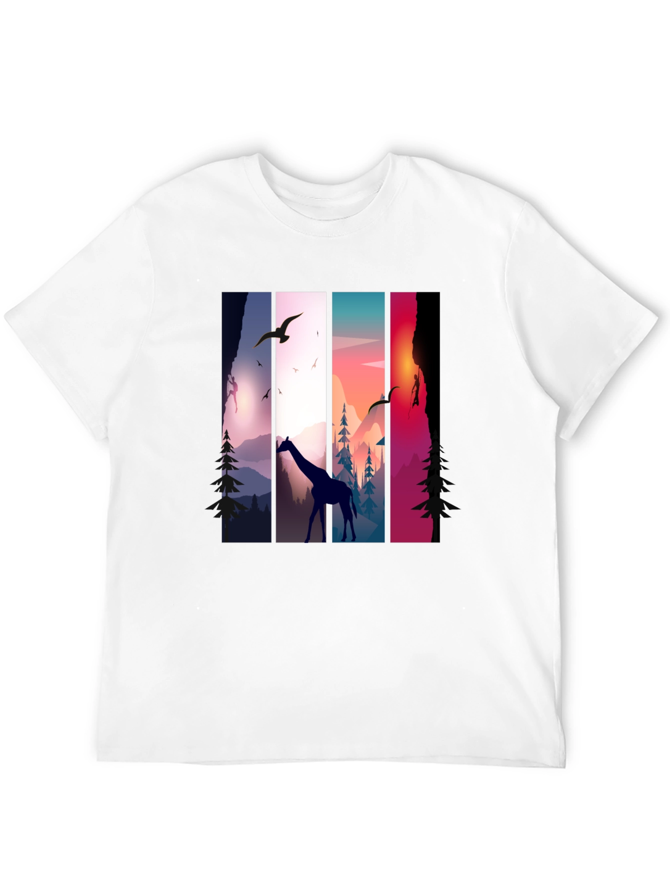 Giraffe Sunset Nature Graphic Tee - Unisex Black T-Shirt