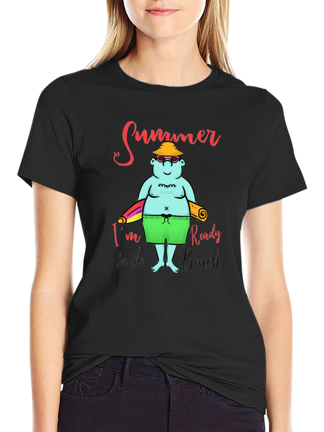 Summer Ready Cartoon T-Shirt - Black Cotton Blend Tee