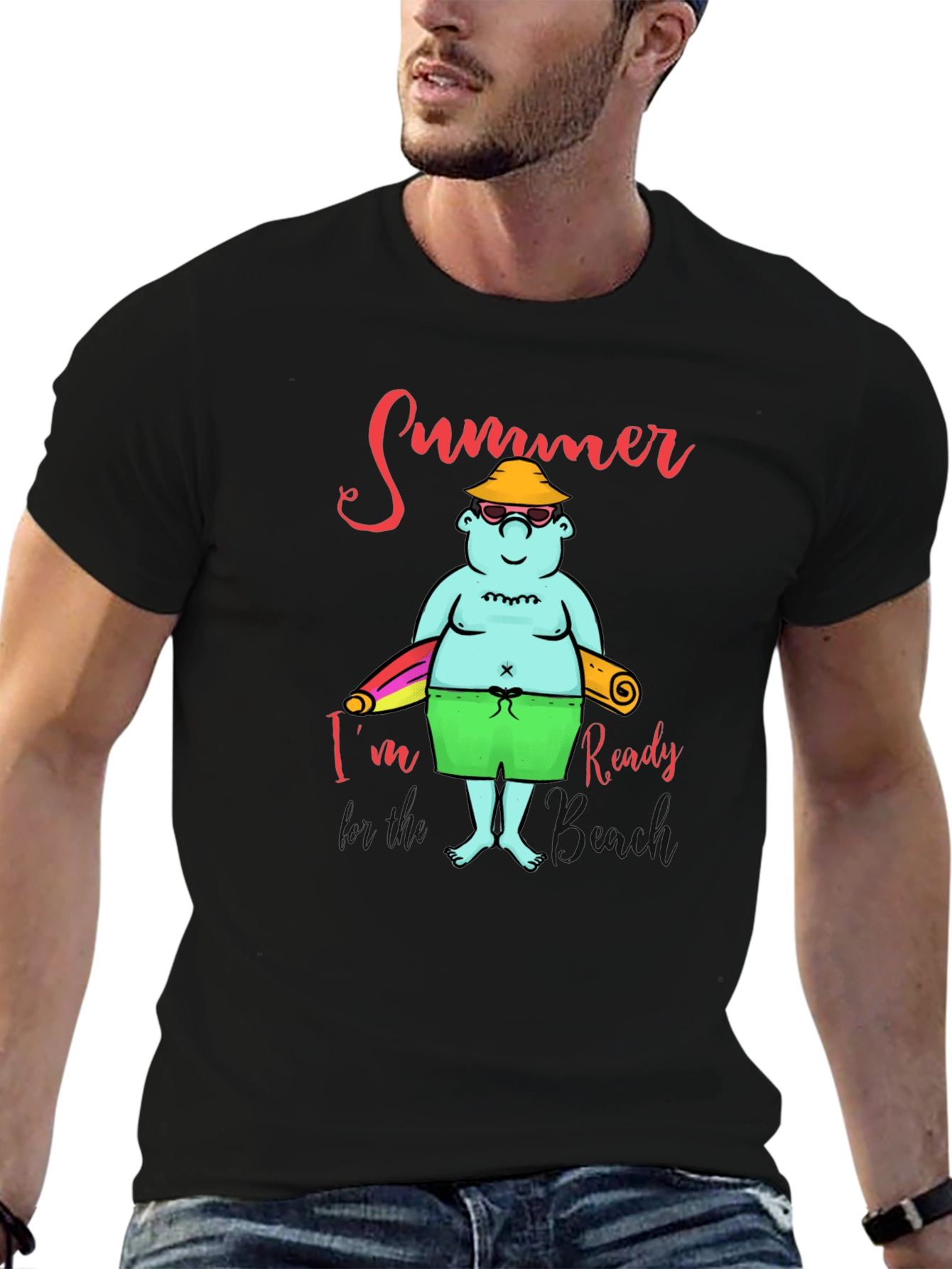 Summer Ready Cartoon T-Shirt - Black Cotton Blend Tee