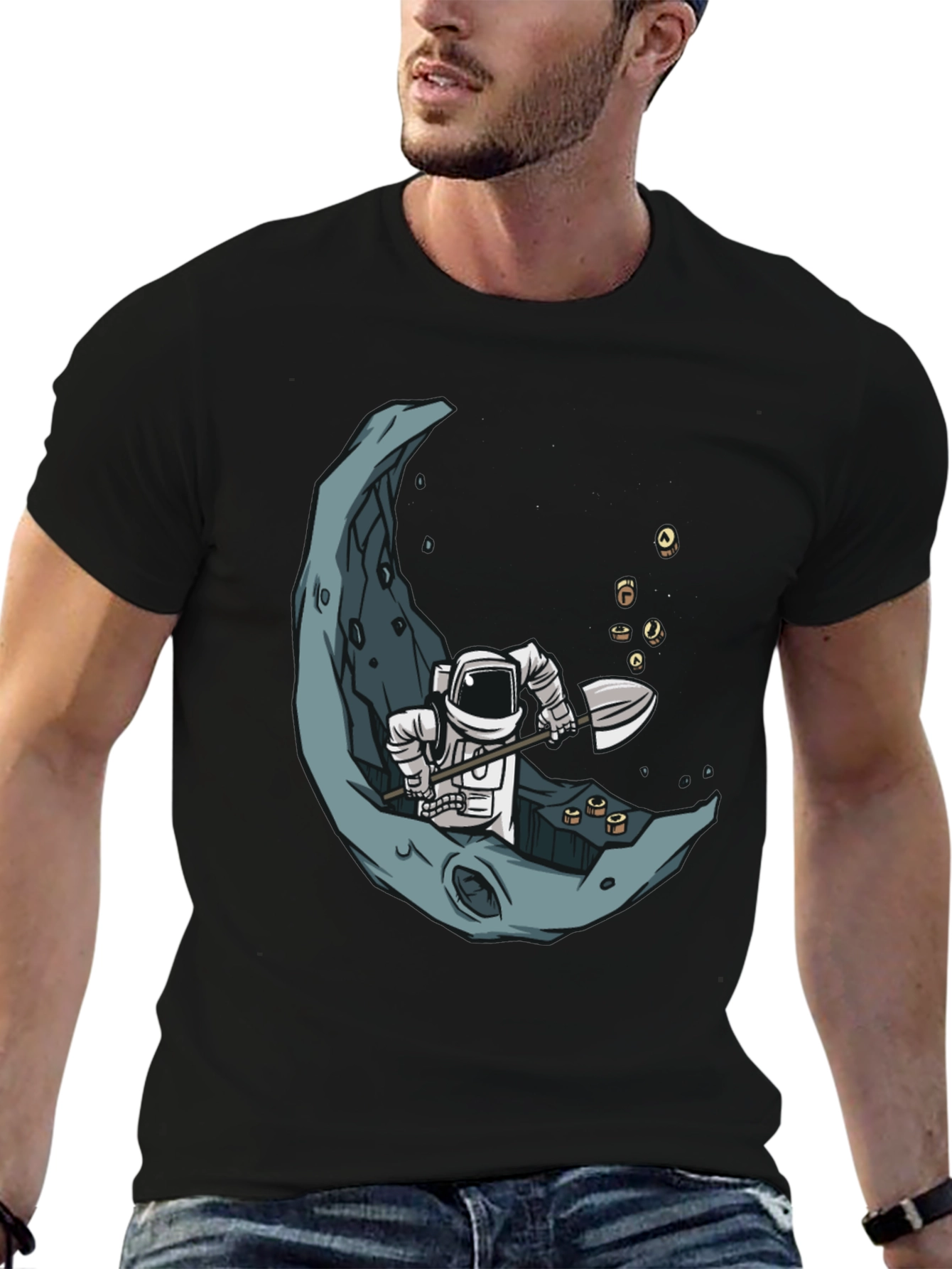 Astronaut Moon Mining Graphic Tee - Black