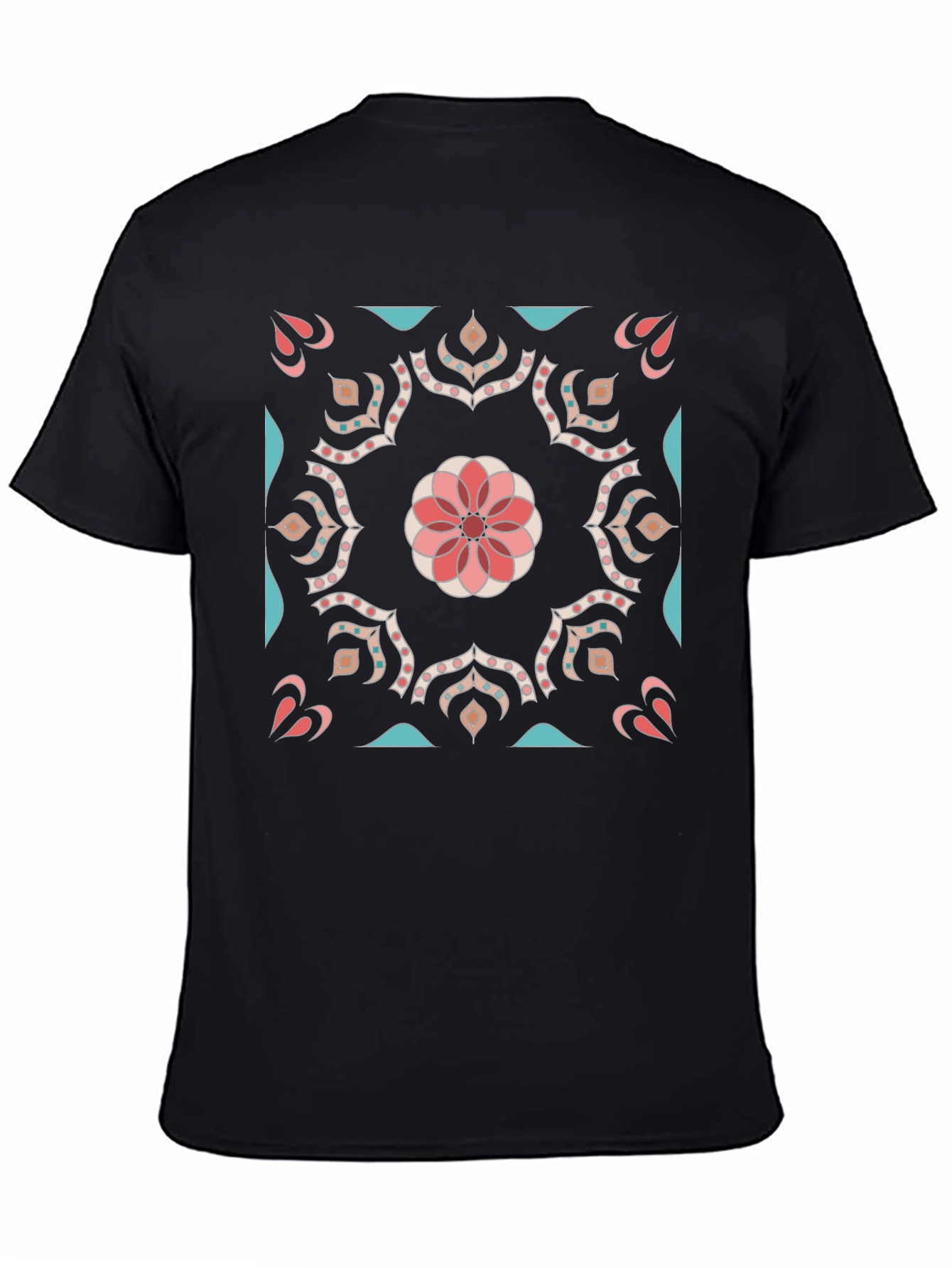 Floral Mandala Graphic Print Black Tee Shirt