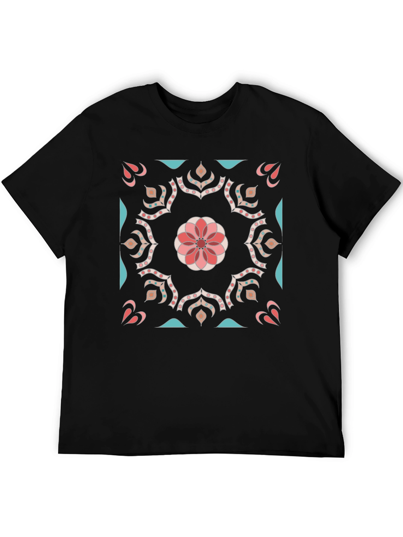 Floral Mandala Graphic Print Black Tee Shirt