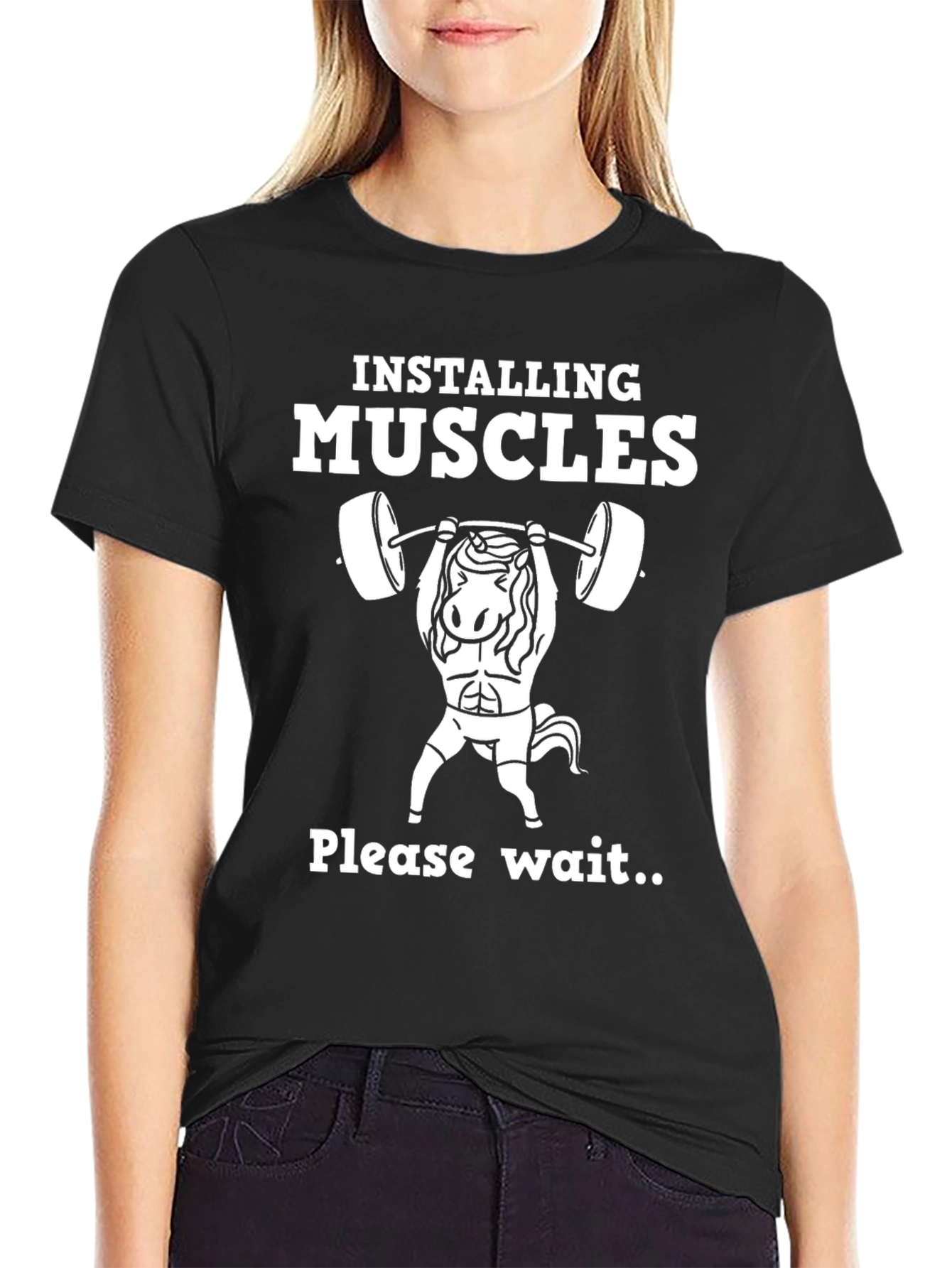 Installing Muscles Black Graphic T-Shirt