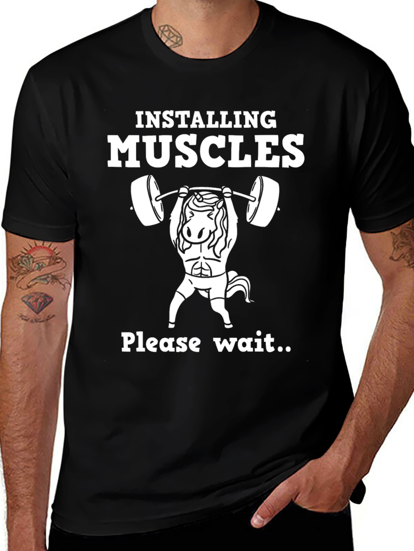 Installing Muscles Black Graphic T-Shirt