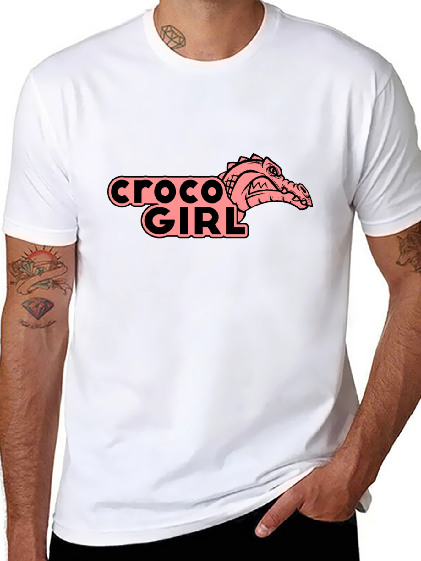 Croco Girl Graphic Tee - Black Cotton T-Shirt