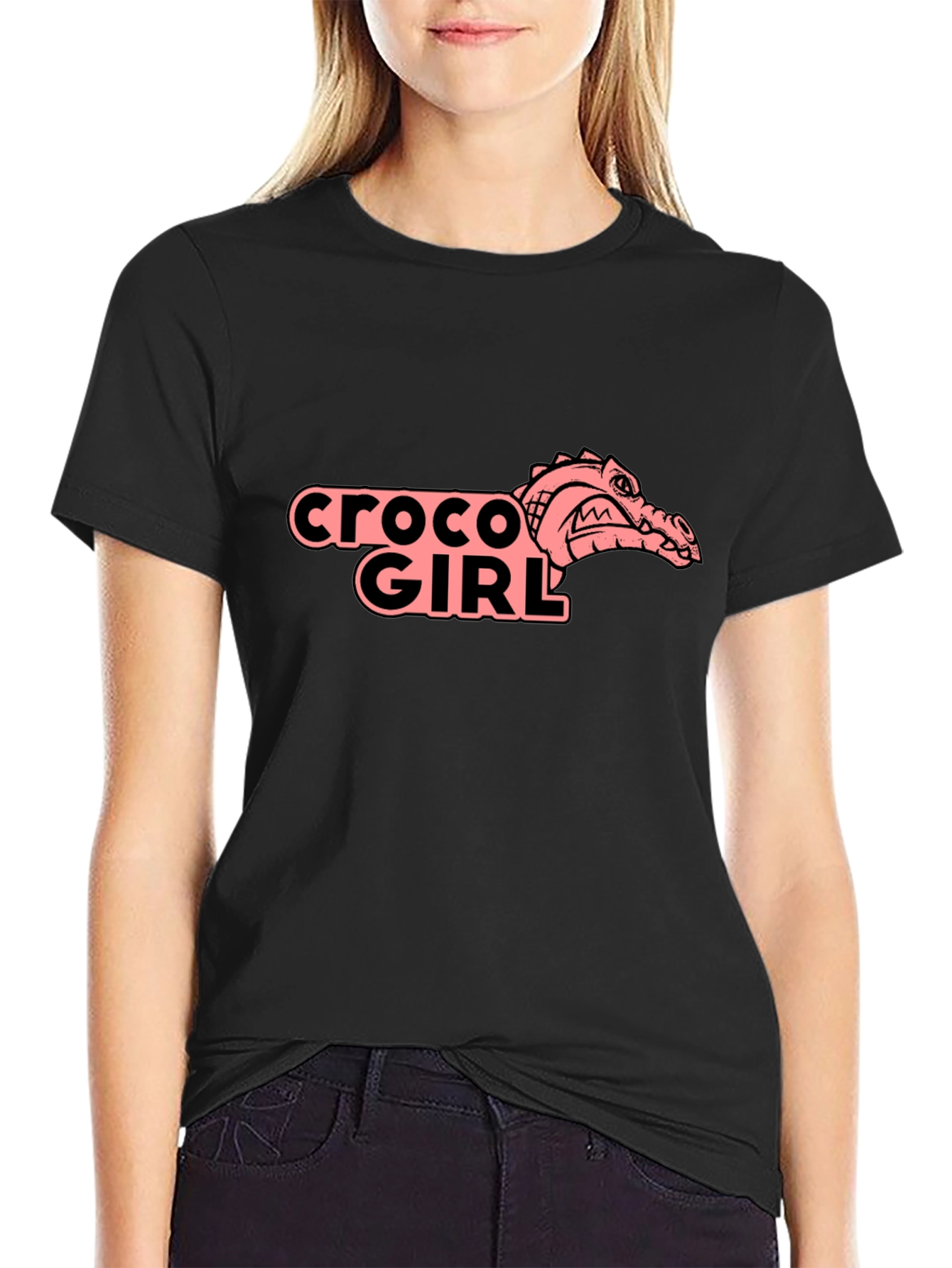 Croco Girl Graphic Tee - Black Cotton T-Shirt