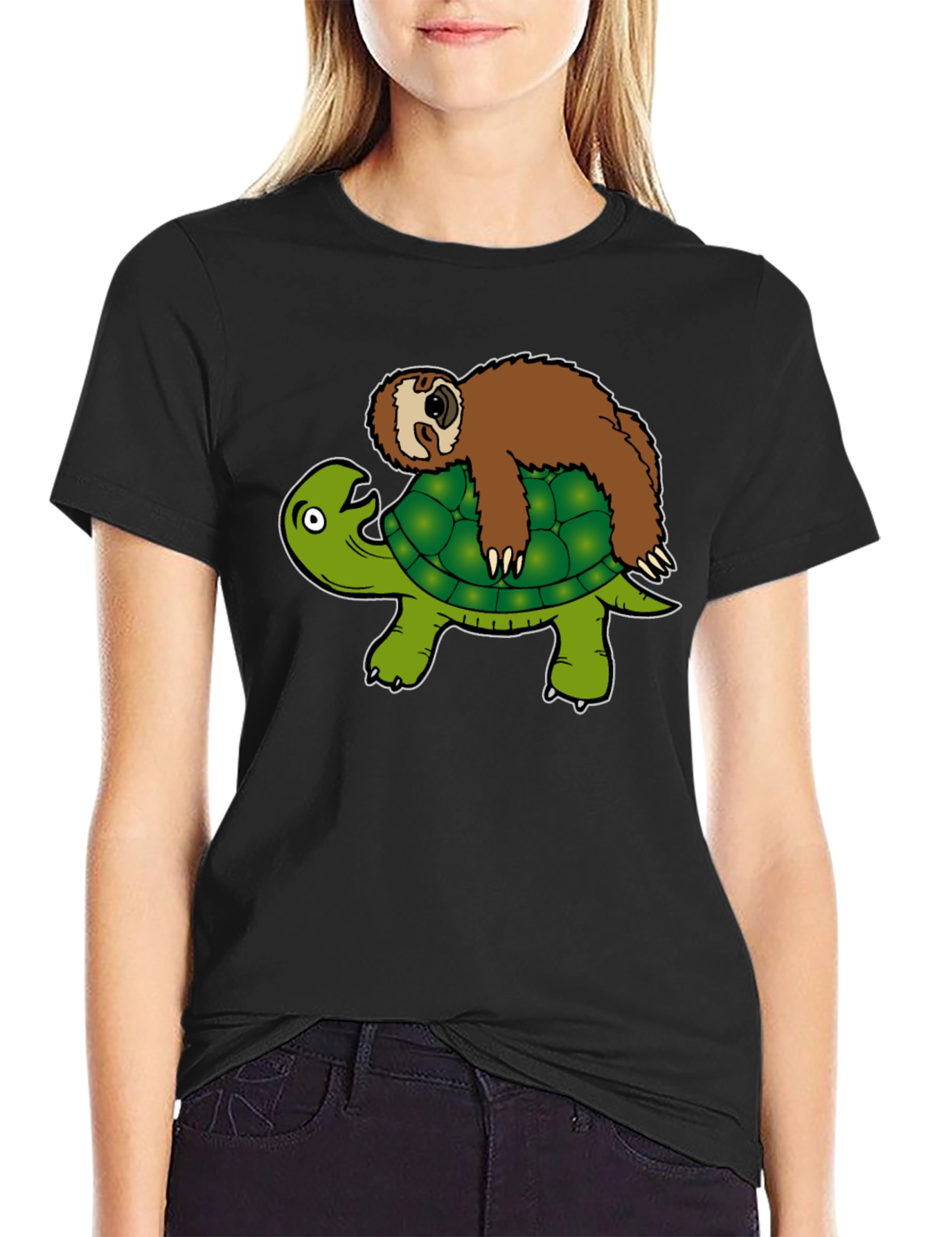 Sloth Riding Turtle Graphic T-Shirt - Funny Animal Tee