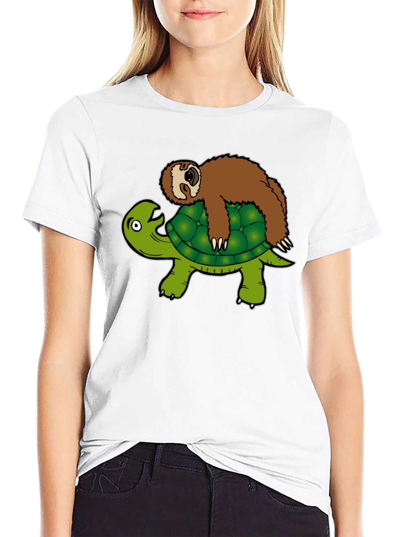 Sloth Riding Turtle Graphic T-Shirt - Funny Animal Tee
