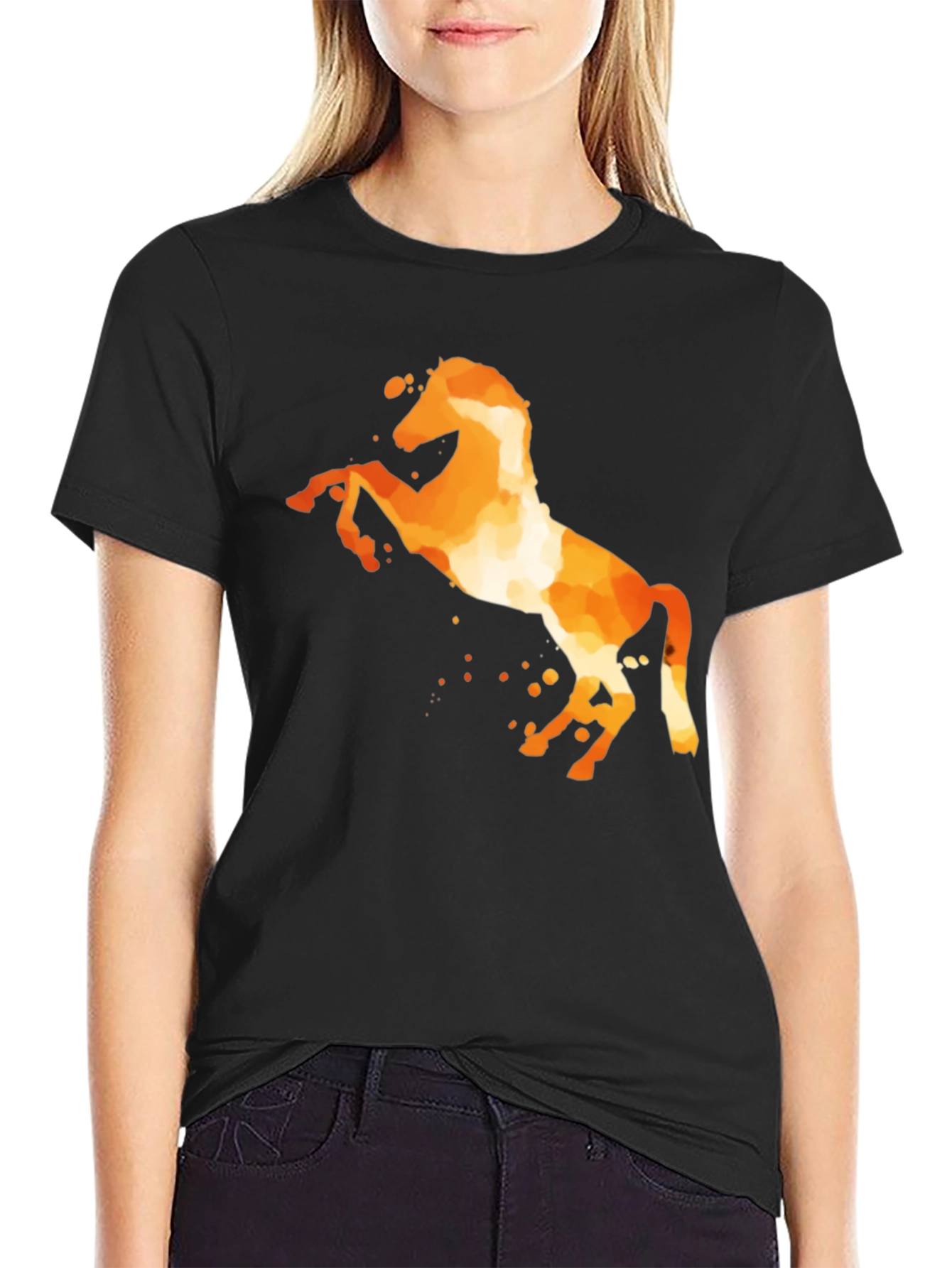 Fiery Horse Graphic Tee - Black Cotton Blend