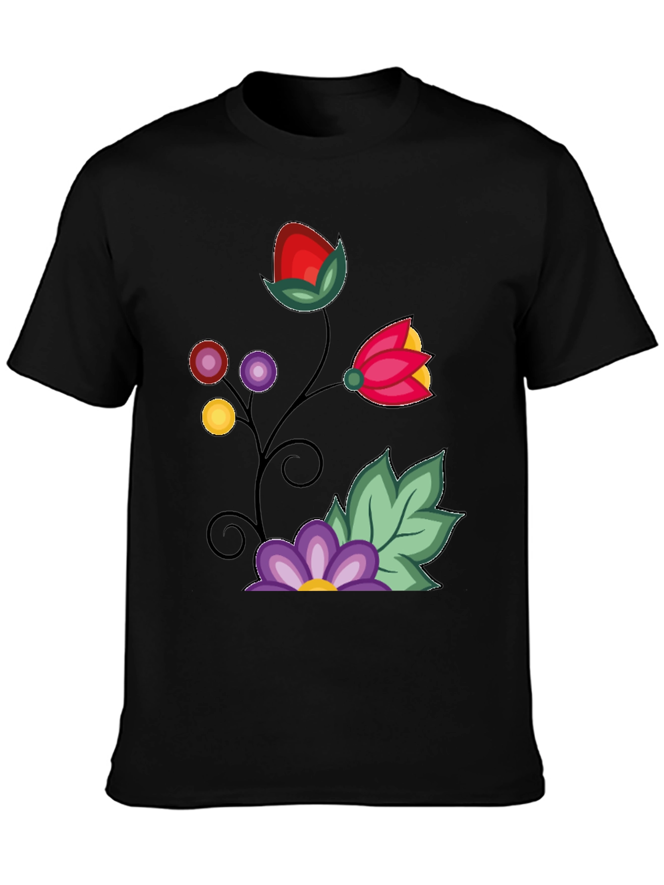 Floral Design Black T-Shirt