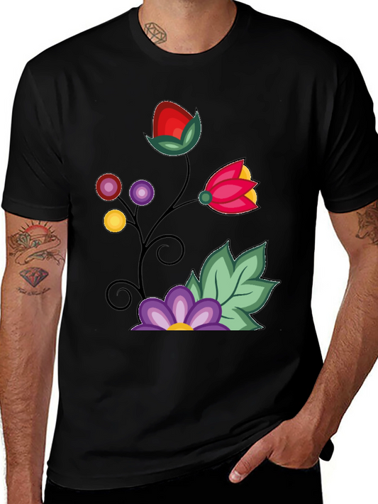 Floral Design Black T-Shirt