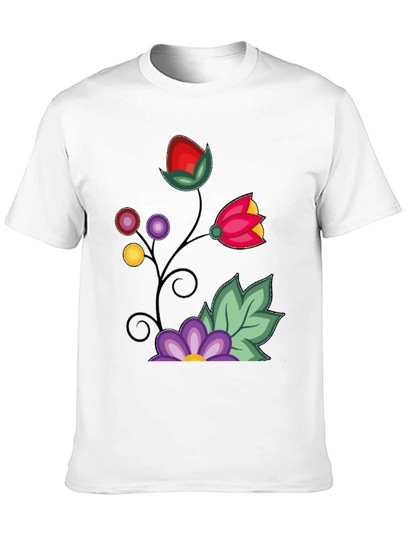 Floral Design Black T-Shirt
