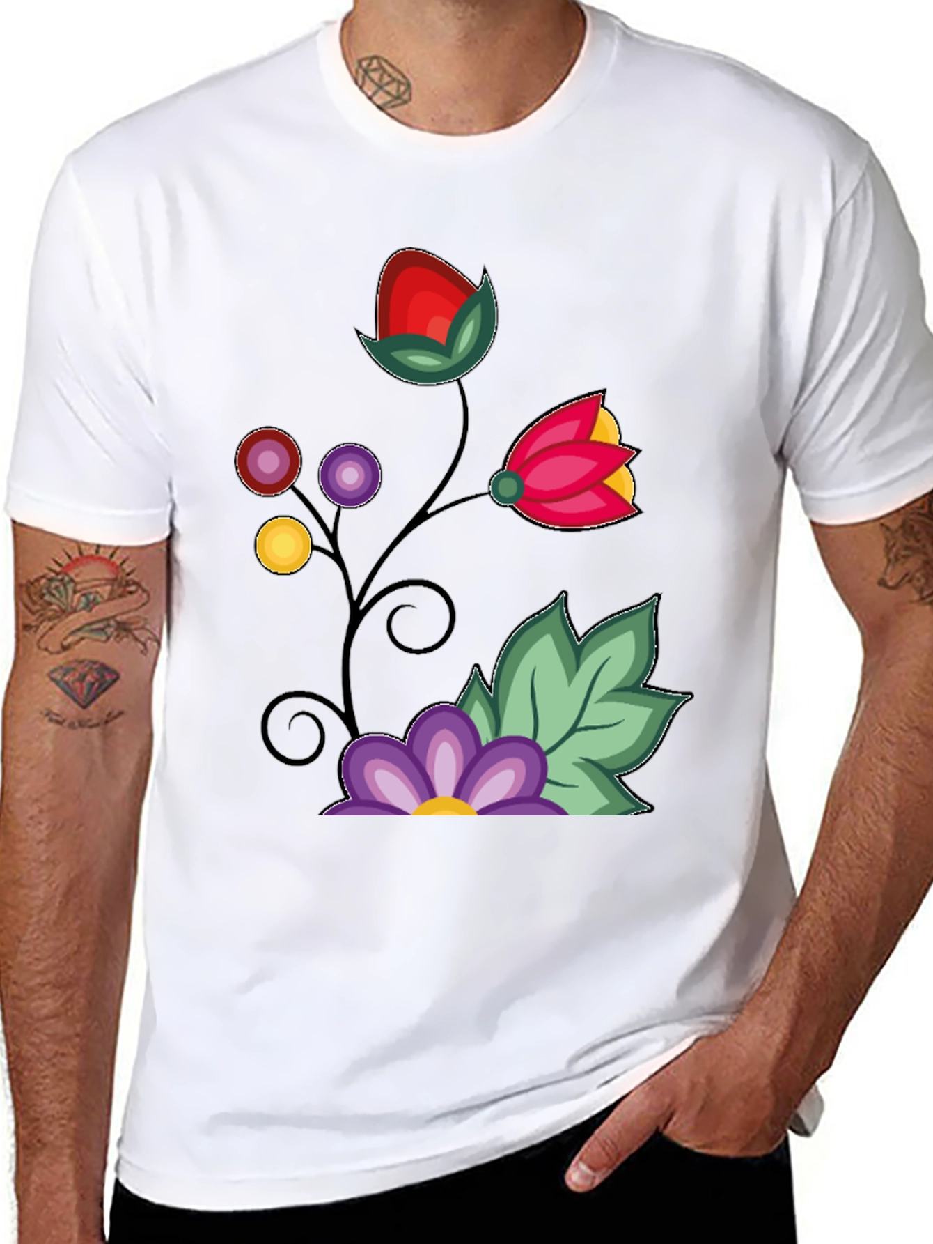 Floral Design Black T-Shirt
