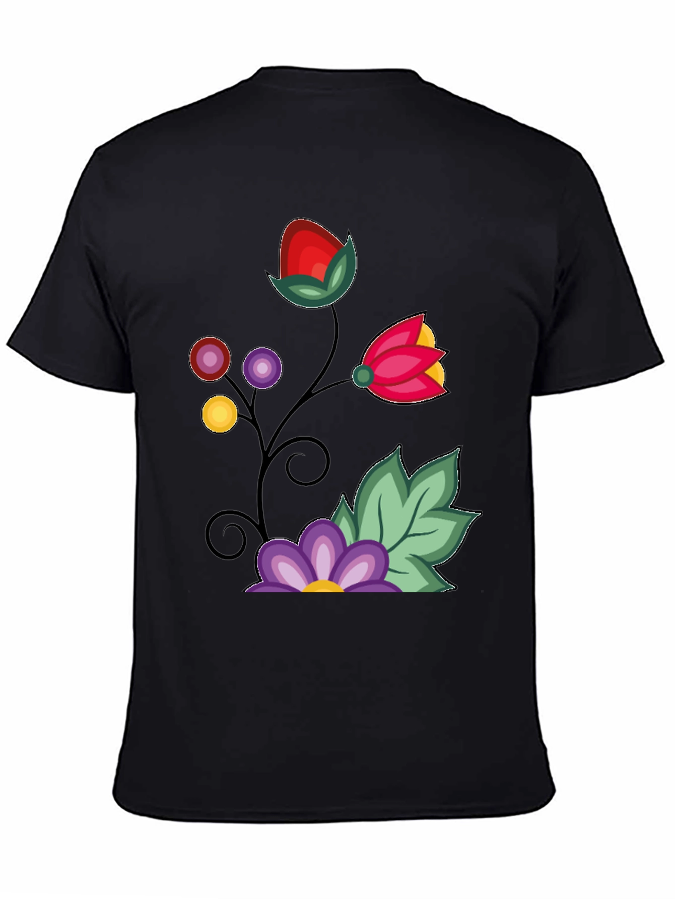 Floral Design Black T-Shirt