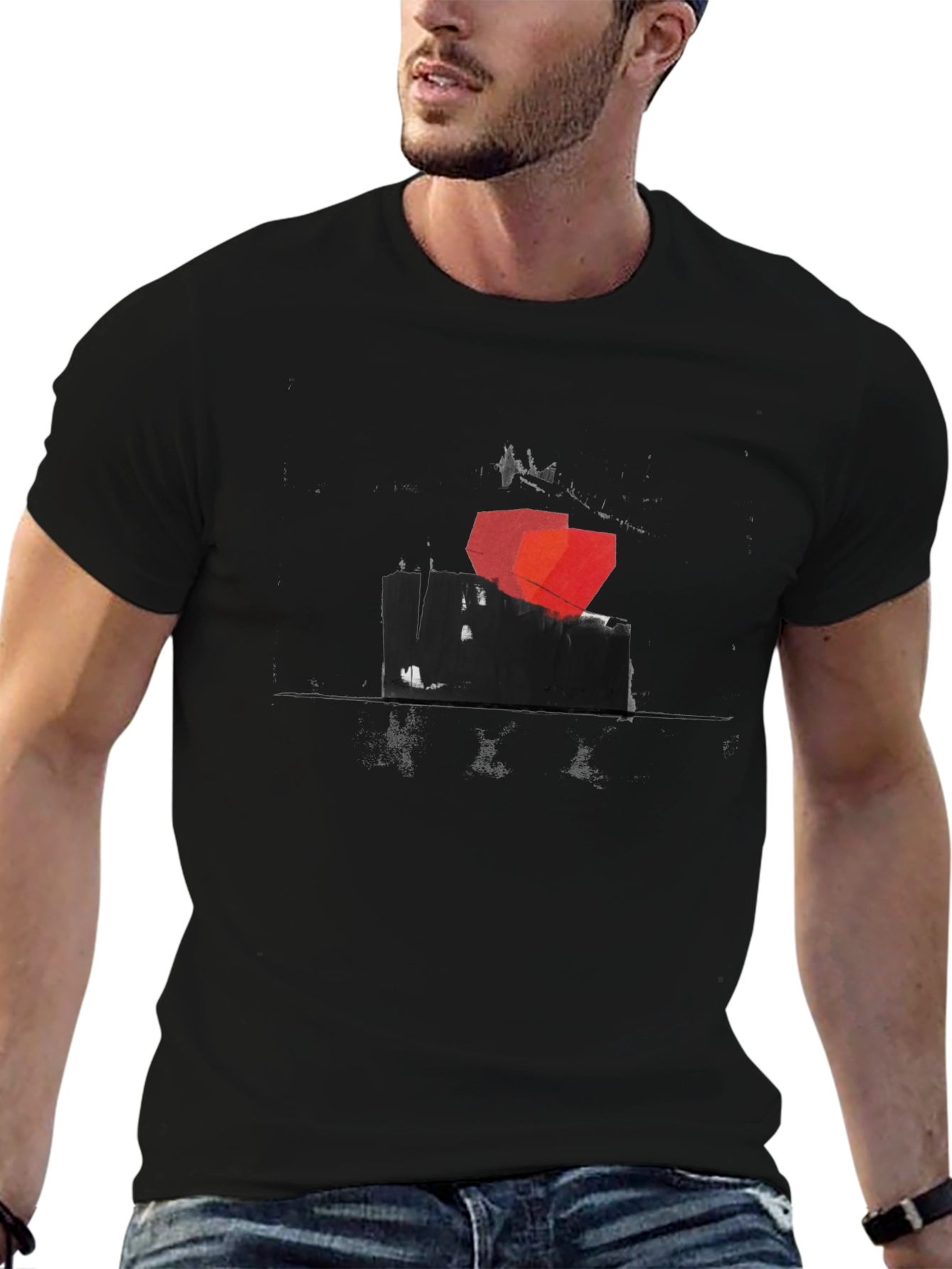 Abstract Art Tee - Geometric Red & Black Design