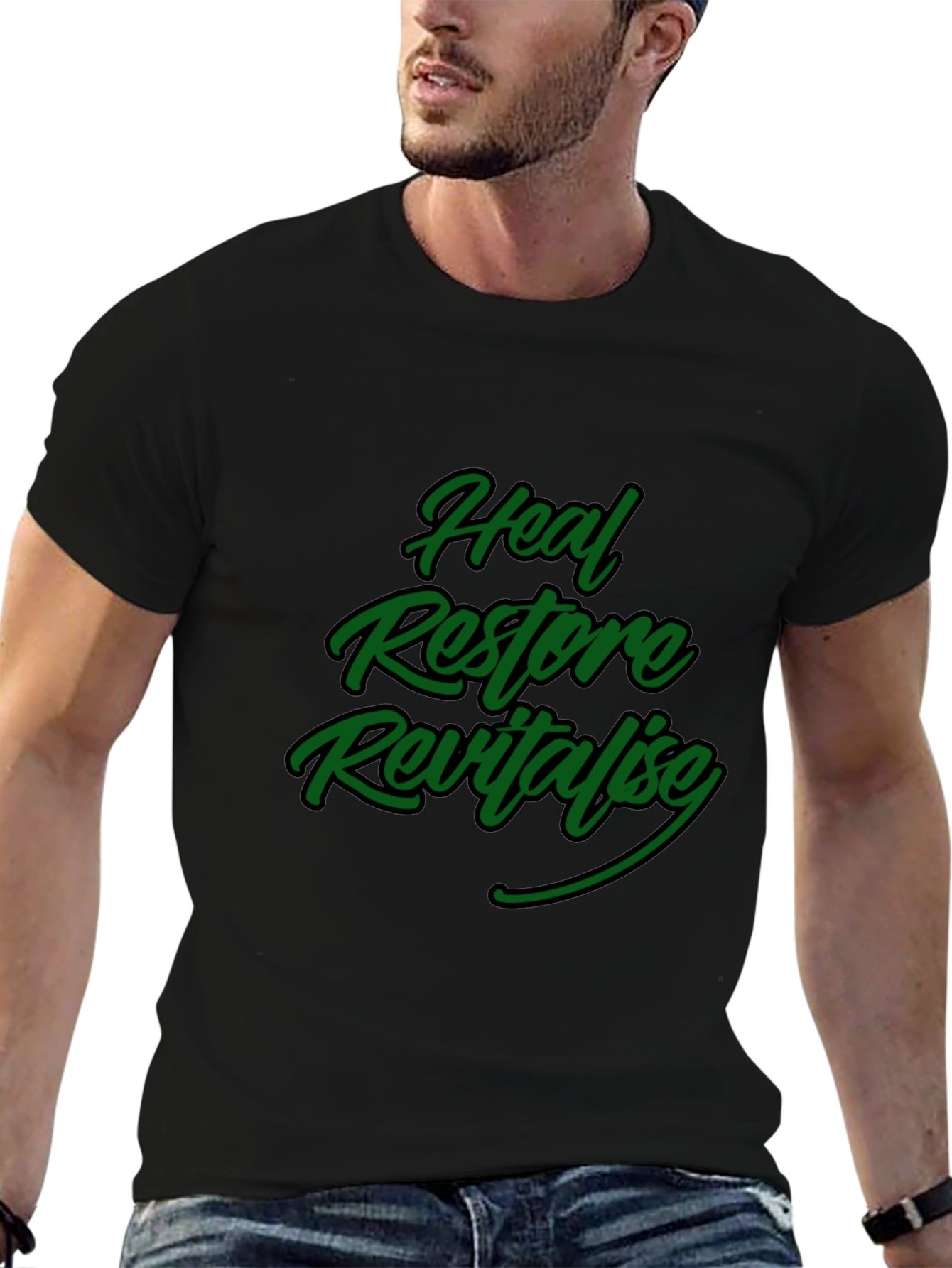 Heal Restore Revitalise Black Graphic T-Shirt