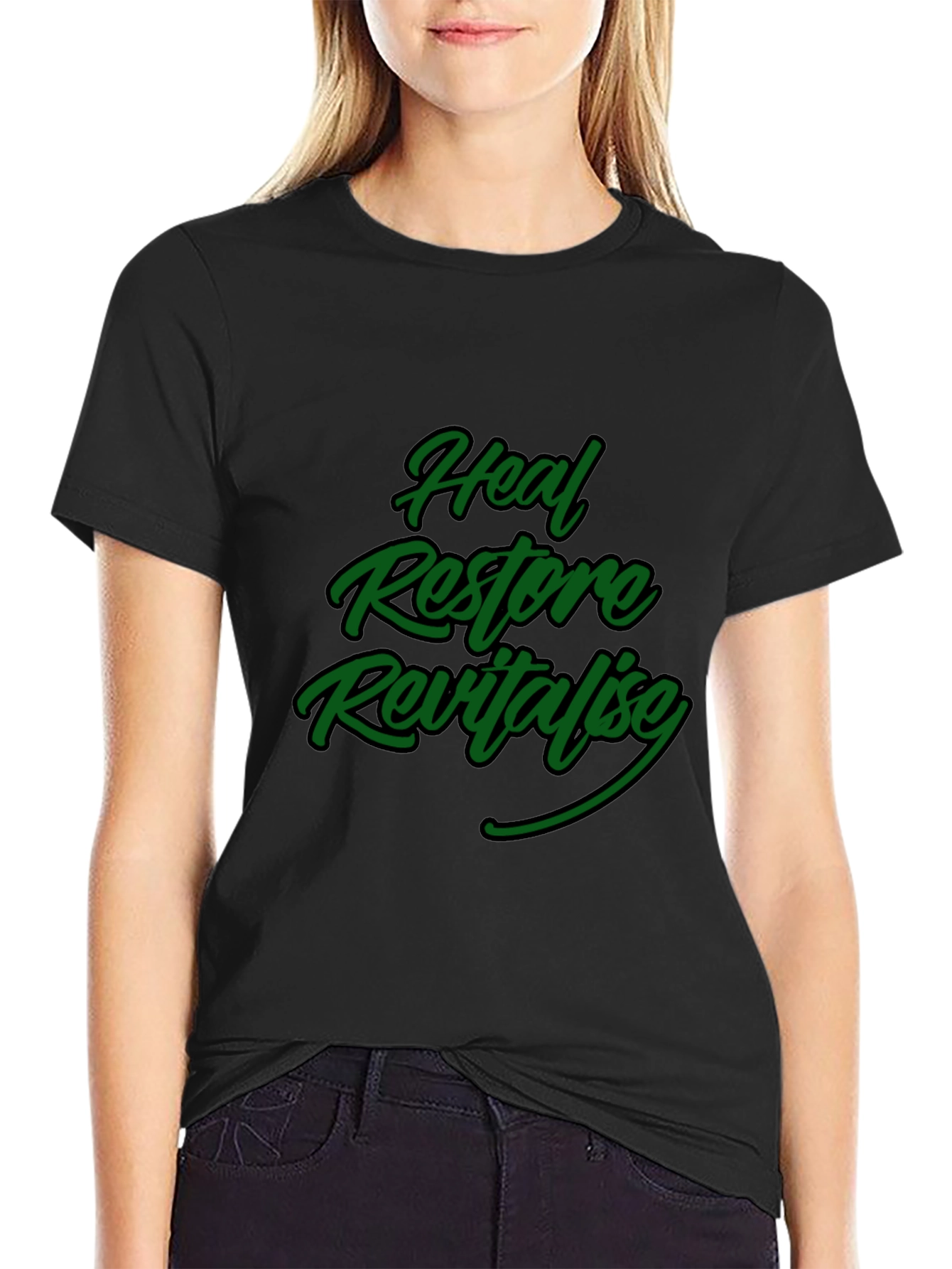Heal Restore Revitalise Black Graphic T-Shirt