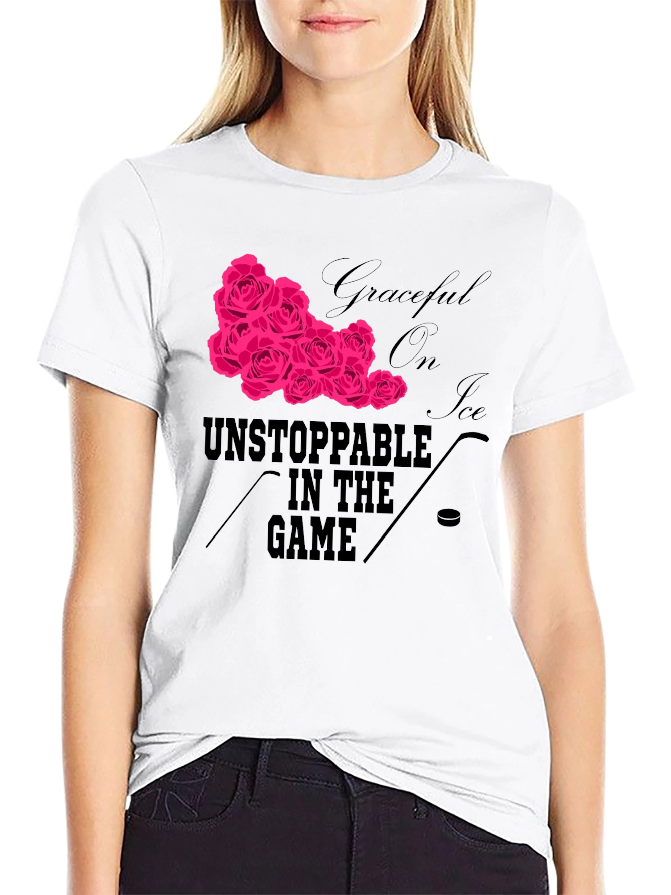 Graceful Roses On Ice Hockey T-Shirt