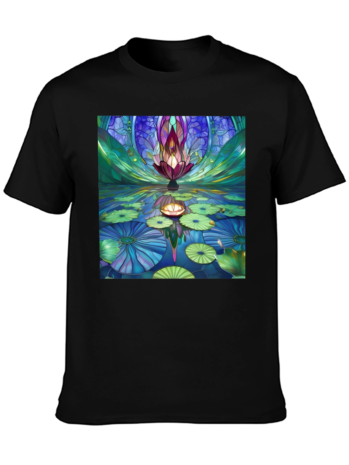 Lotus Pond Graphic Black Tee