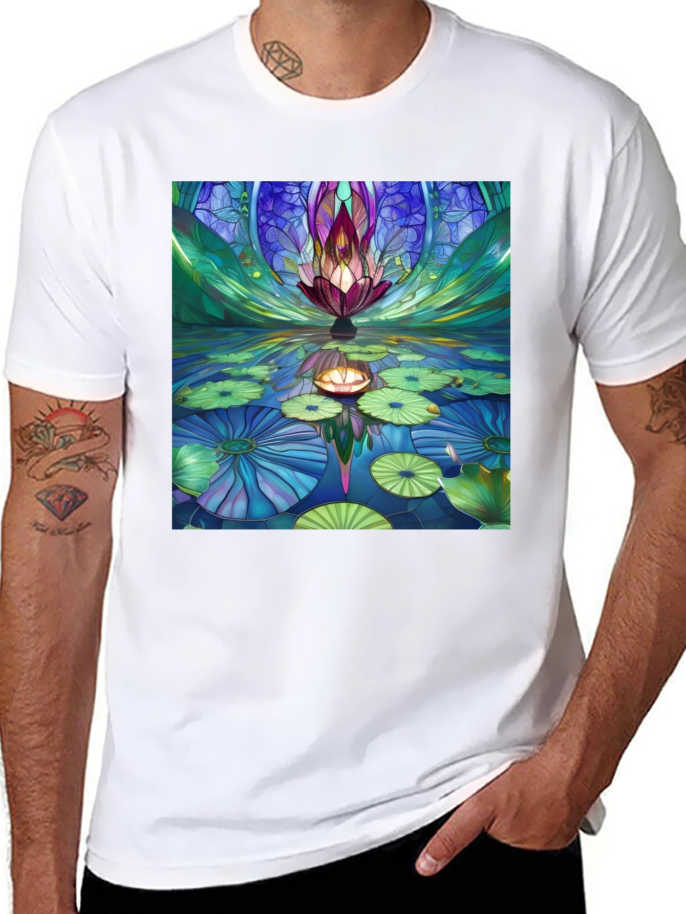 Lotus Pond Graphic Black Tee