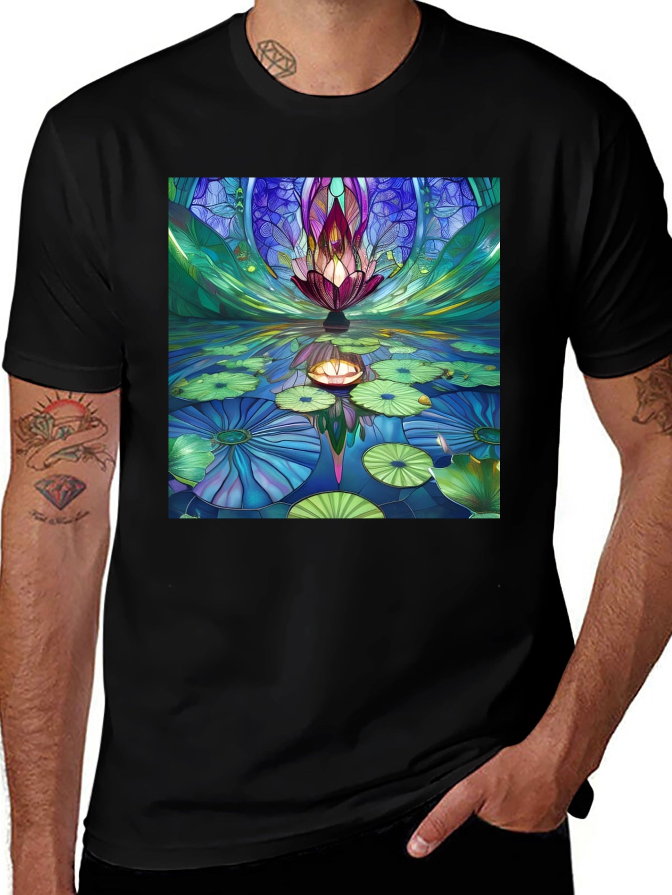 Lotus Pond Graphic Black Tee