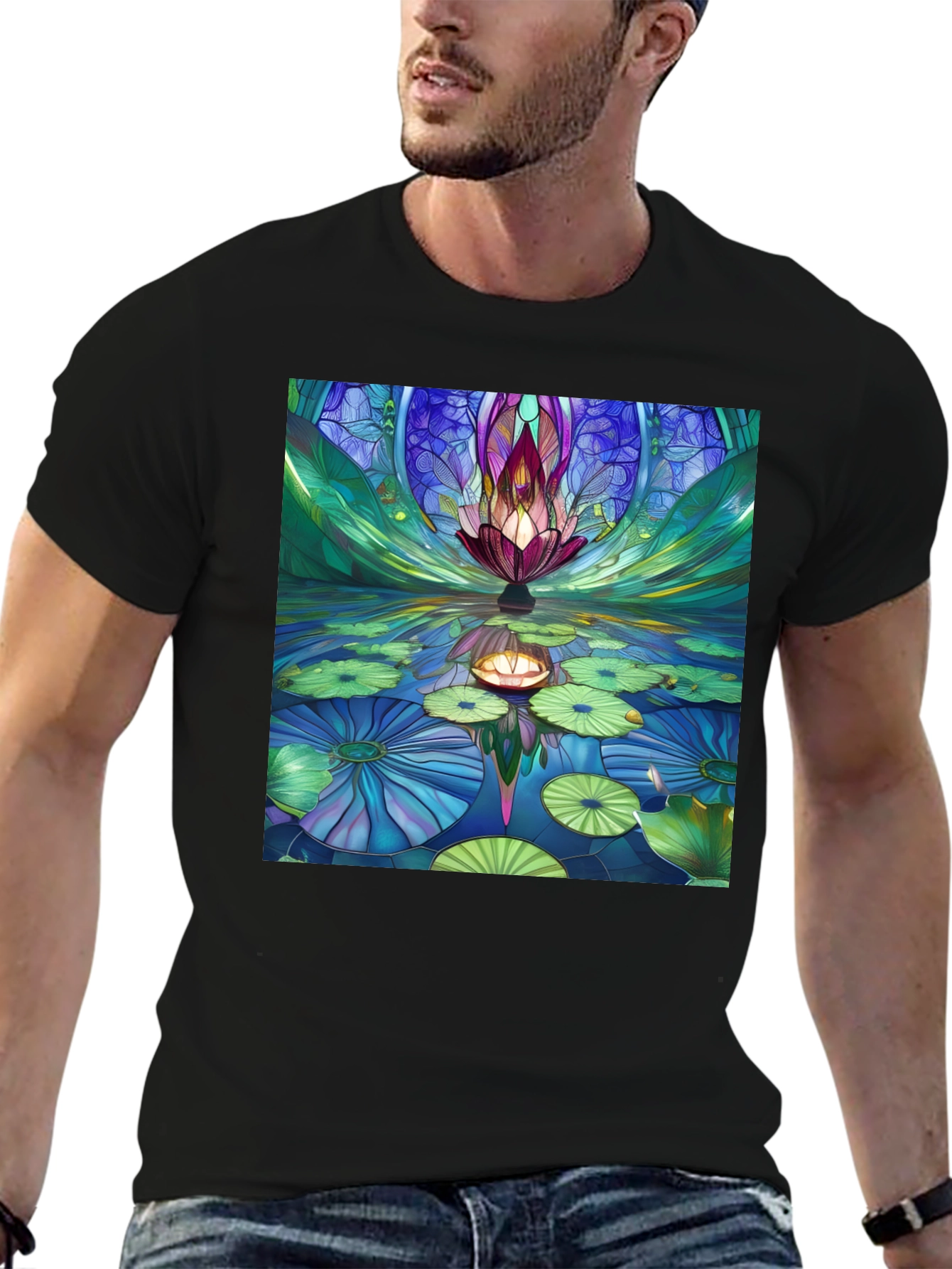 Lotus Pond Graphic Black Tee