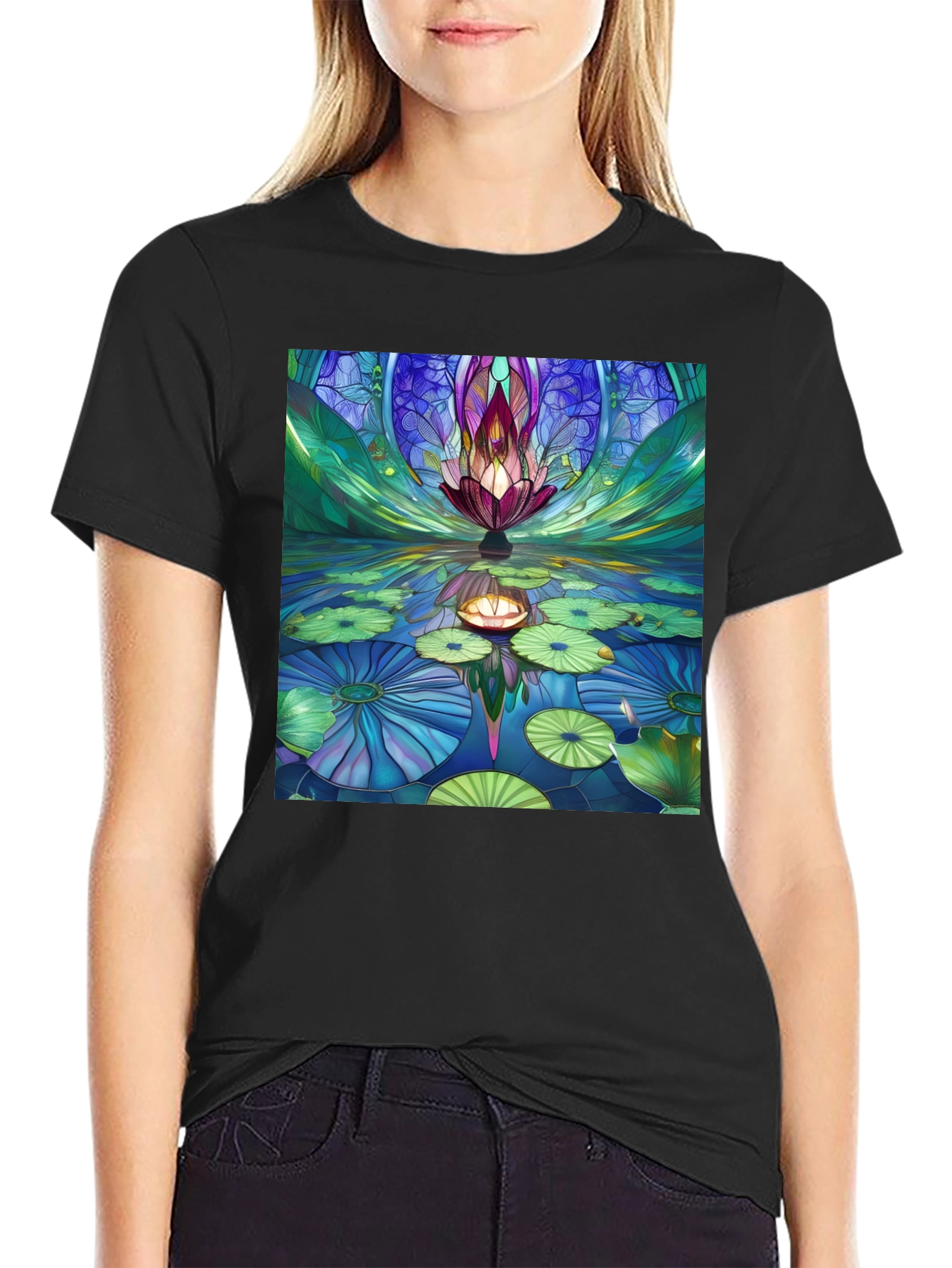 Lotus Pond Graphic Black Tee