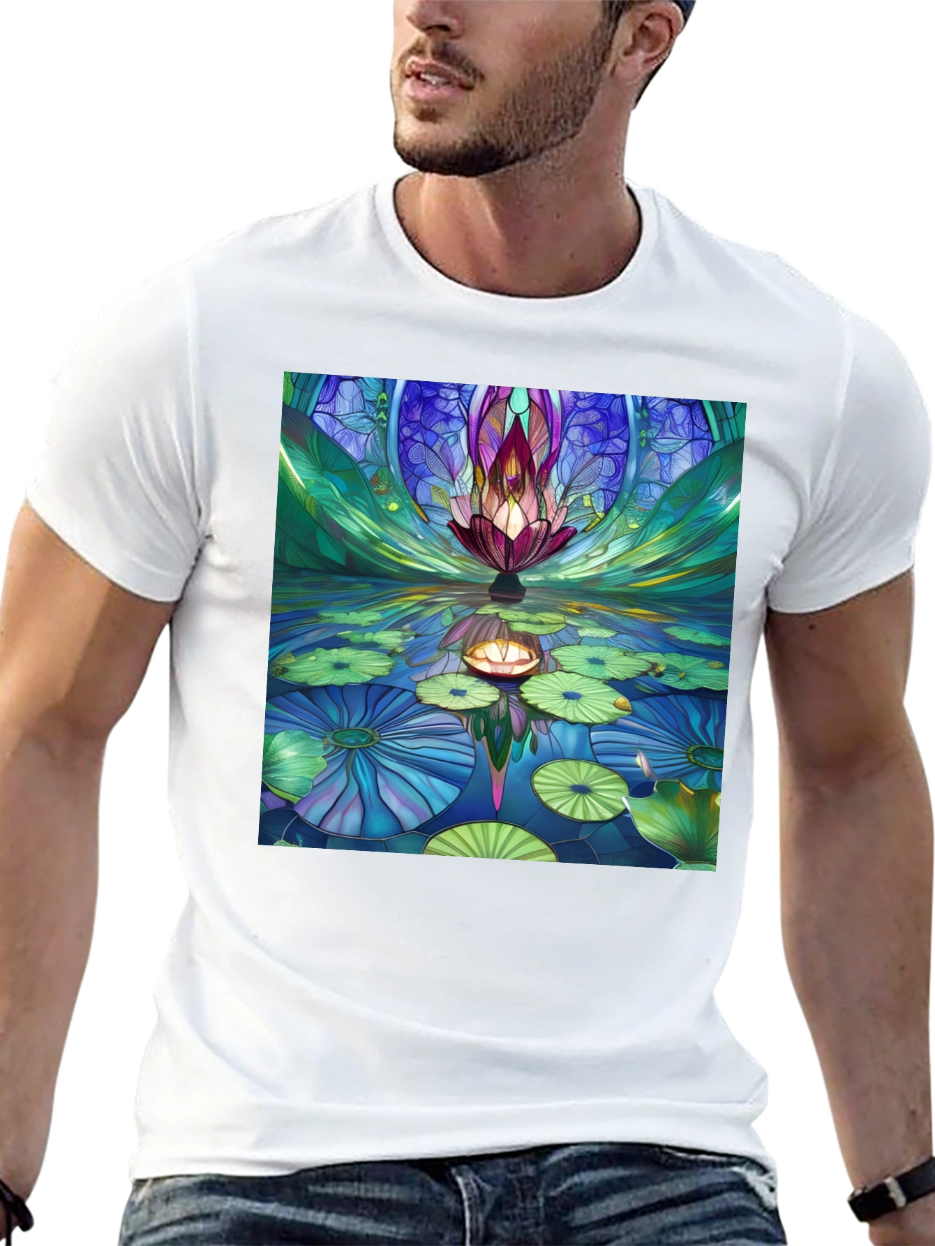 Lotus Pond Graphic Black Tee